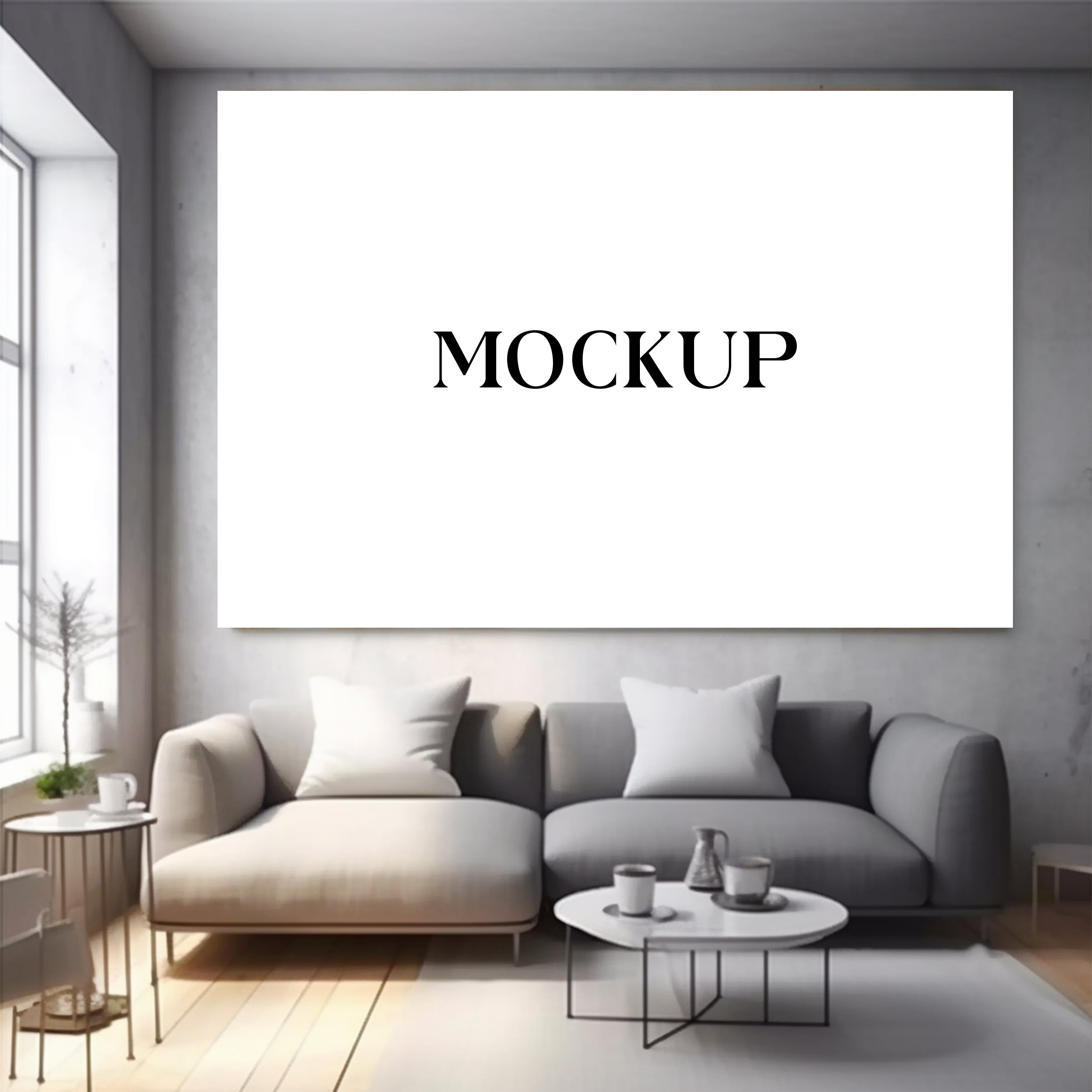 Modern Minimalist Living Room Art Mockup with Large Canvas Set of 50