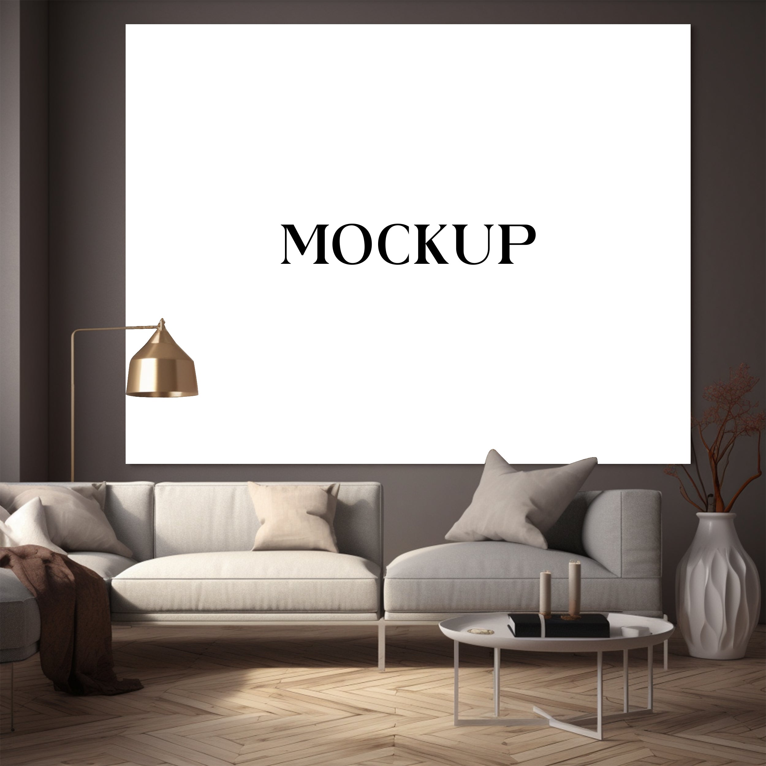 Modern Minimalist Living Room Art Mockup with Large Canvas Set of 50