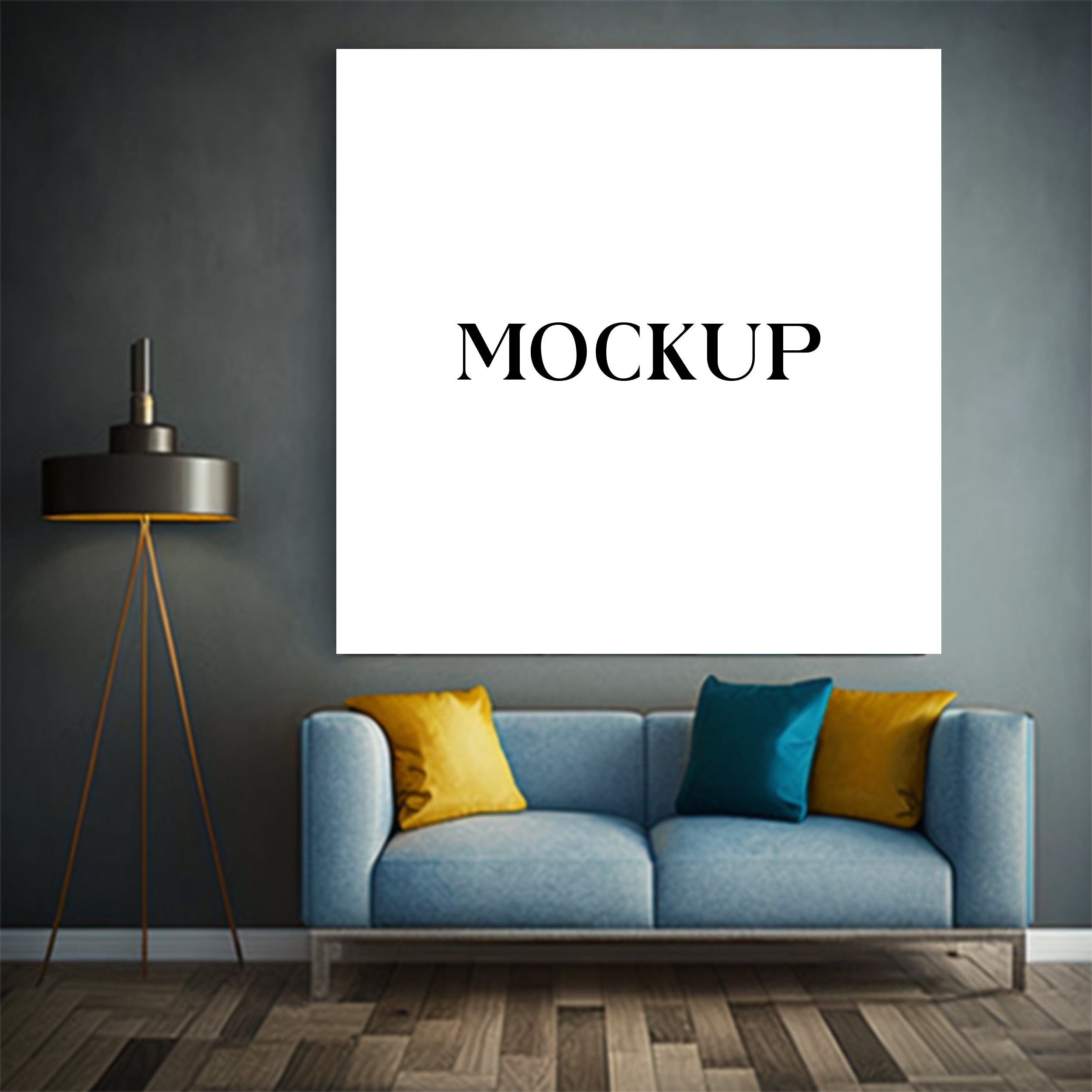 Modern Minimalist Living Room Art Mockup with Large Canvas Set of 50