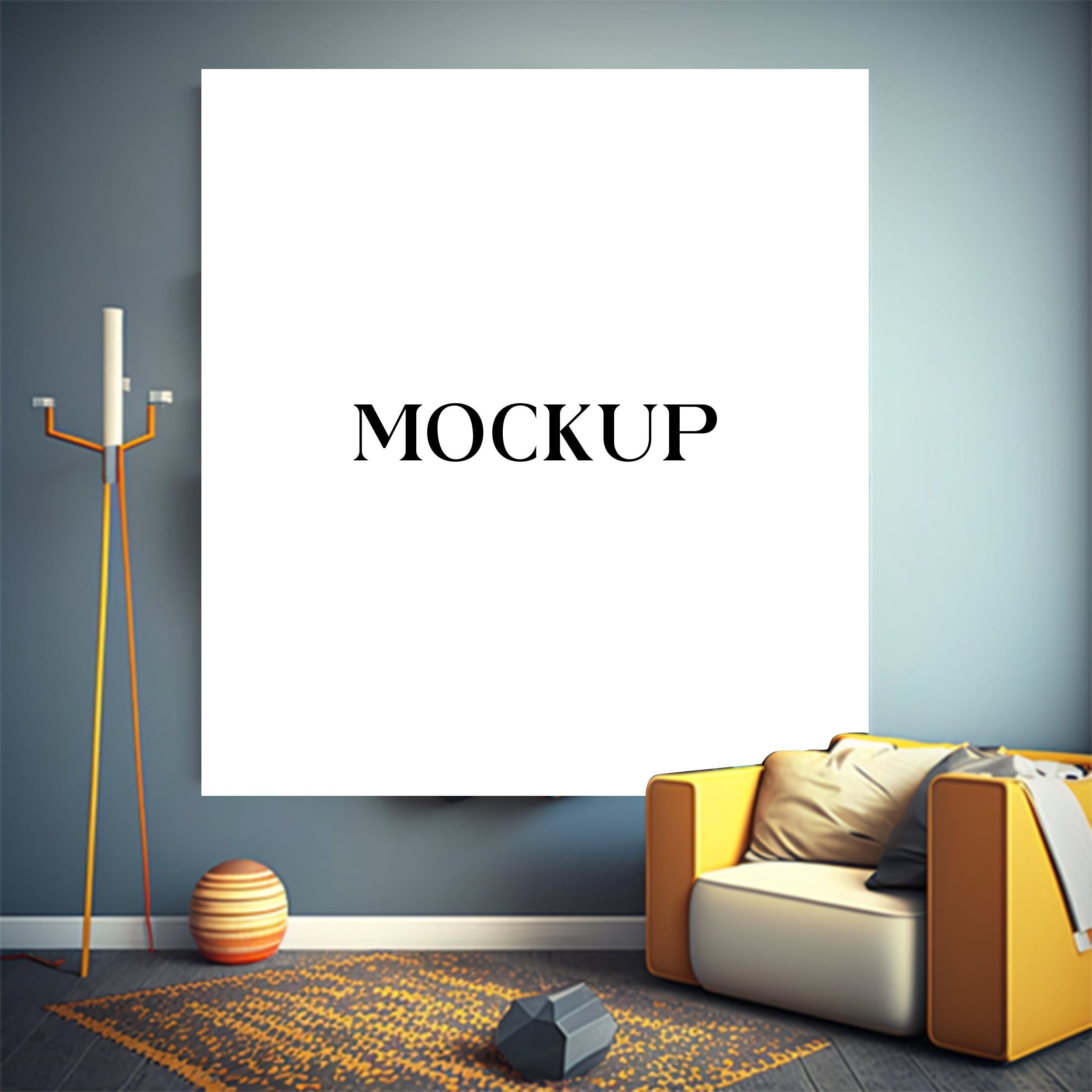 Modern Minimalist Living Room Art Mockup with Large Canvas Set of 50