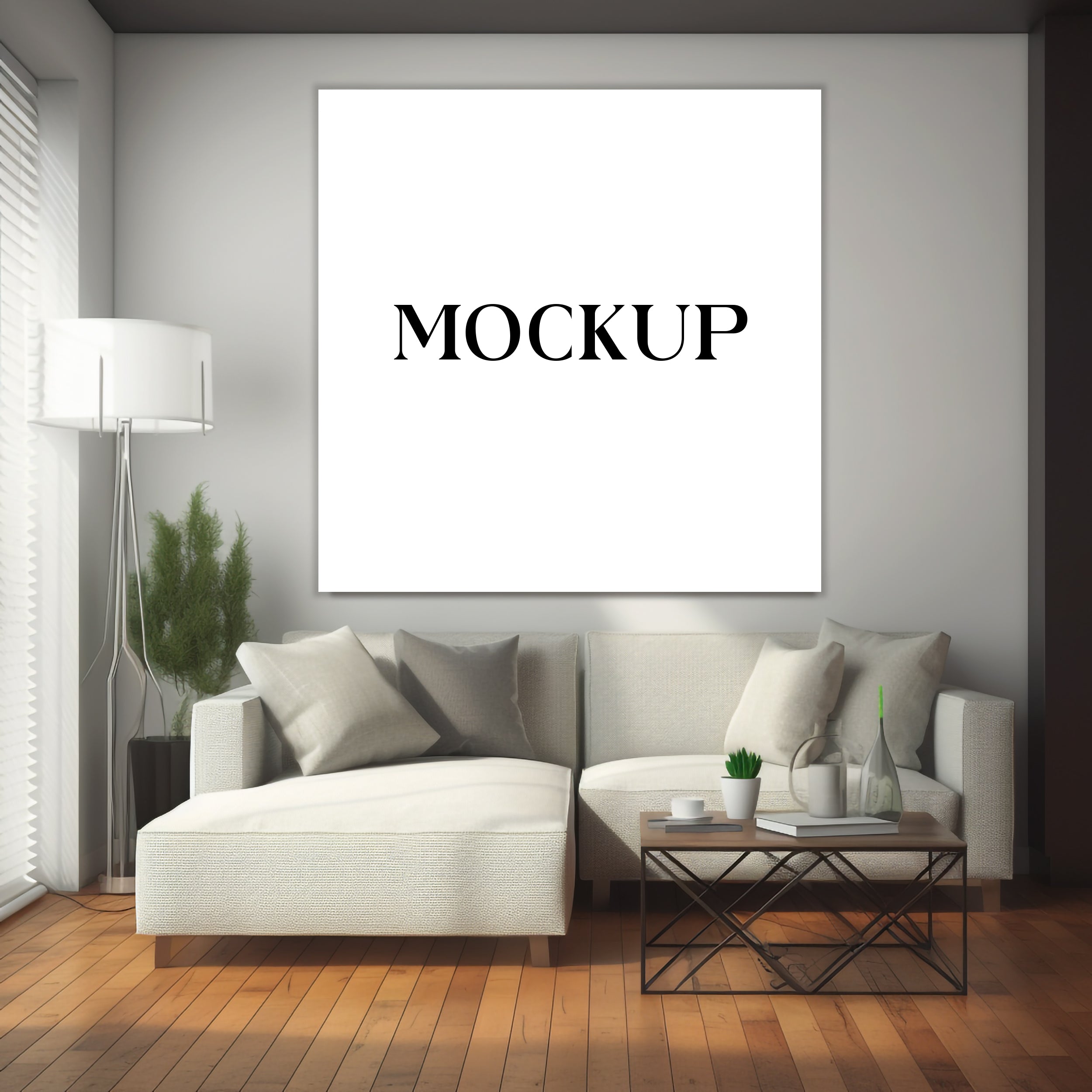 Modern Minimalist Living Room Art Mockup with Large Canvas Set of 50