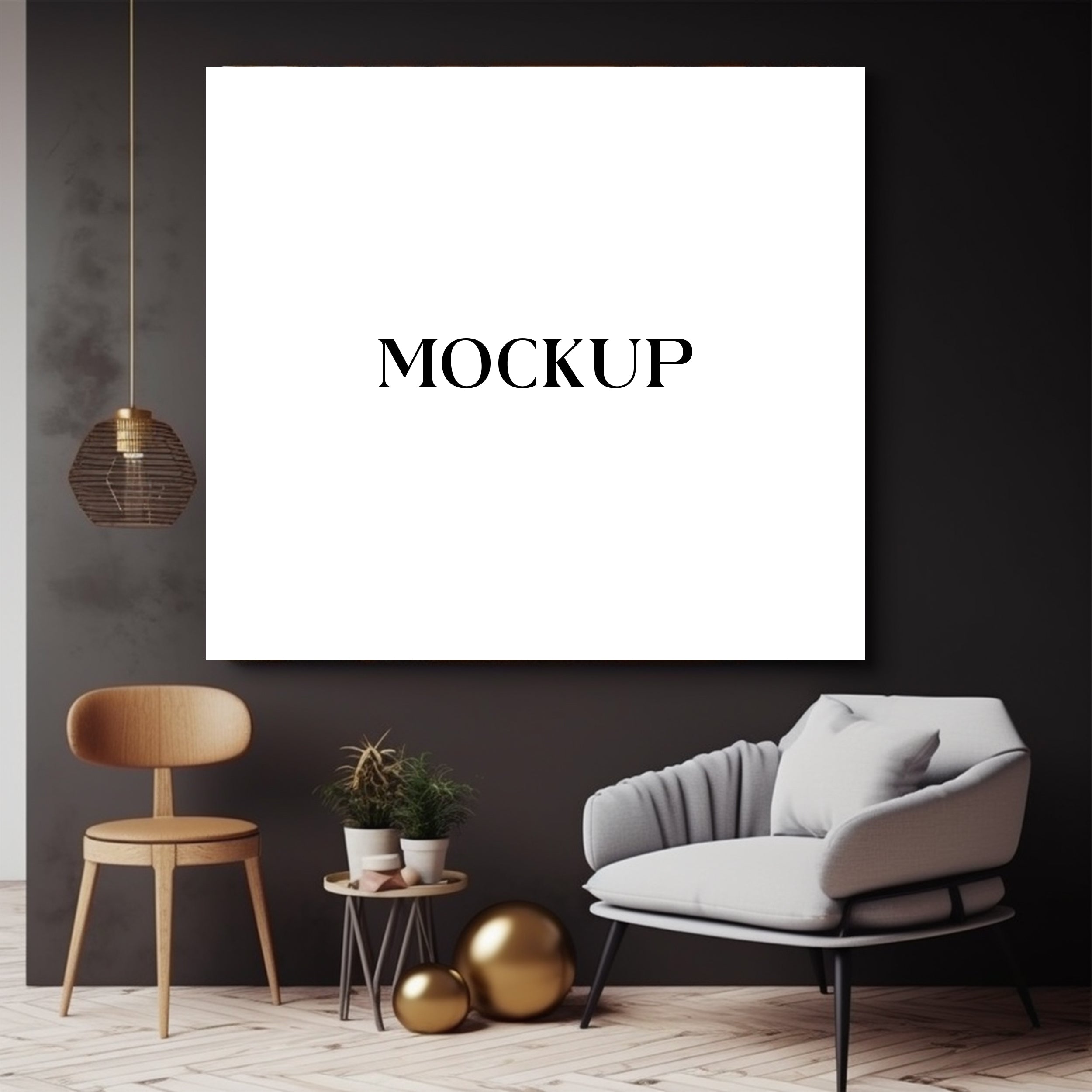 Modern Minimalist Living Room Art Mockup with Large Canvas Set of 50