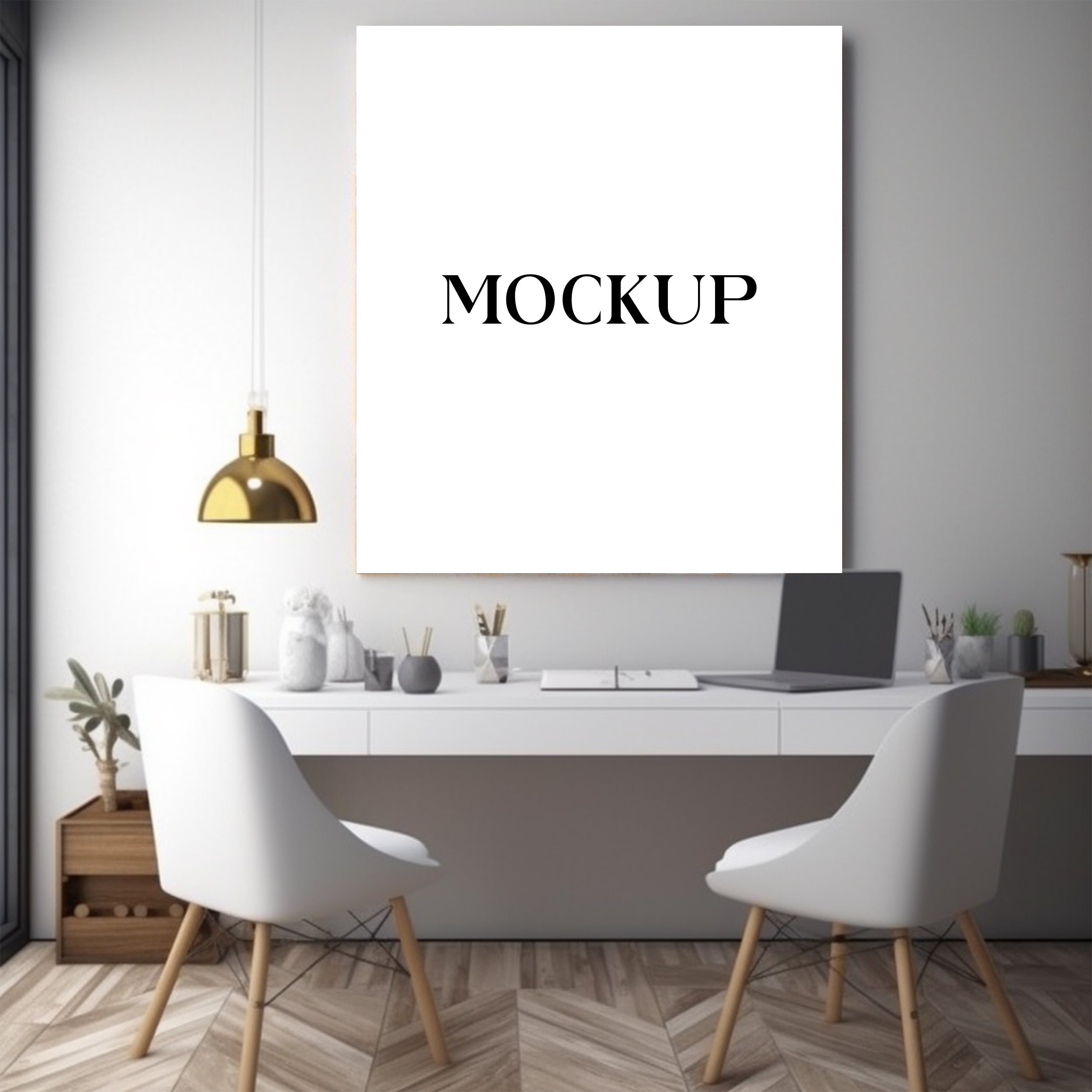 Modern Minimalist Living Room Art Mockup with Large Canvas Set of 50