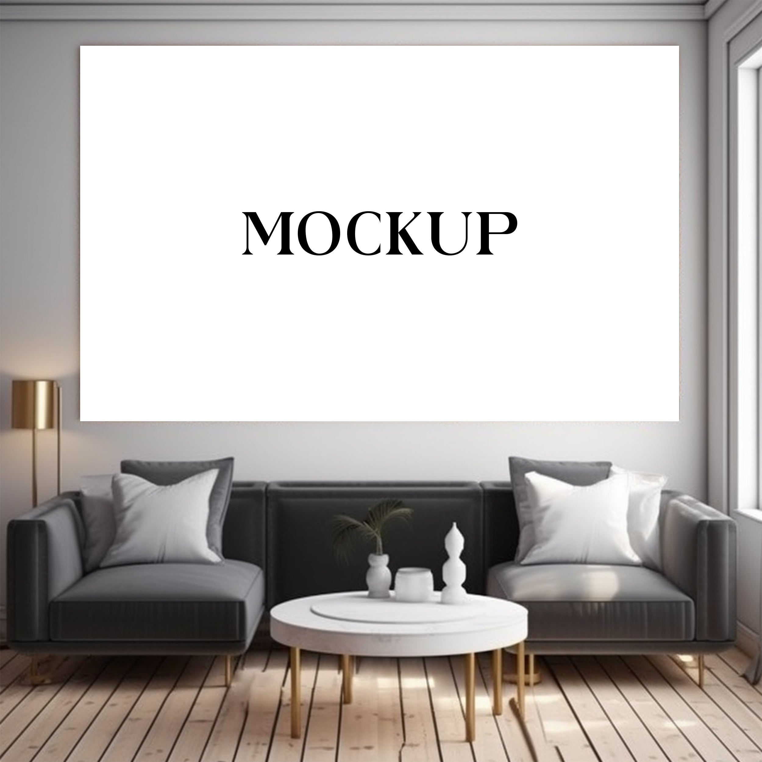 Modern Minimalist Living Room Art Mockup with Large Canvas Set of 50