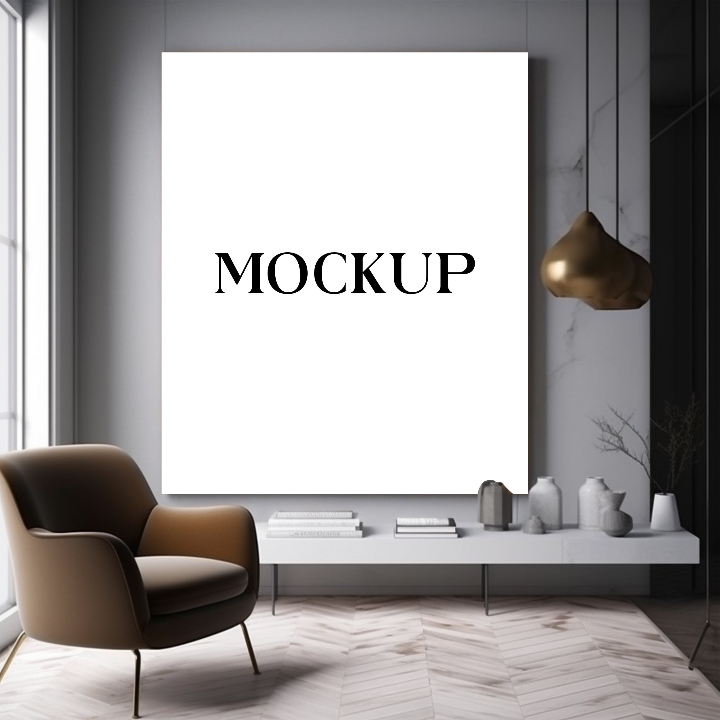 Modern Minimalist Living Room Art Mockup with Large Canvas Set of 50