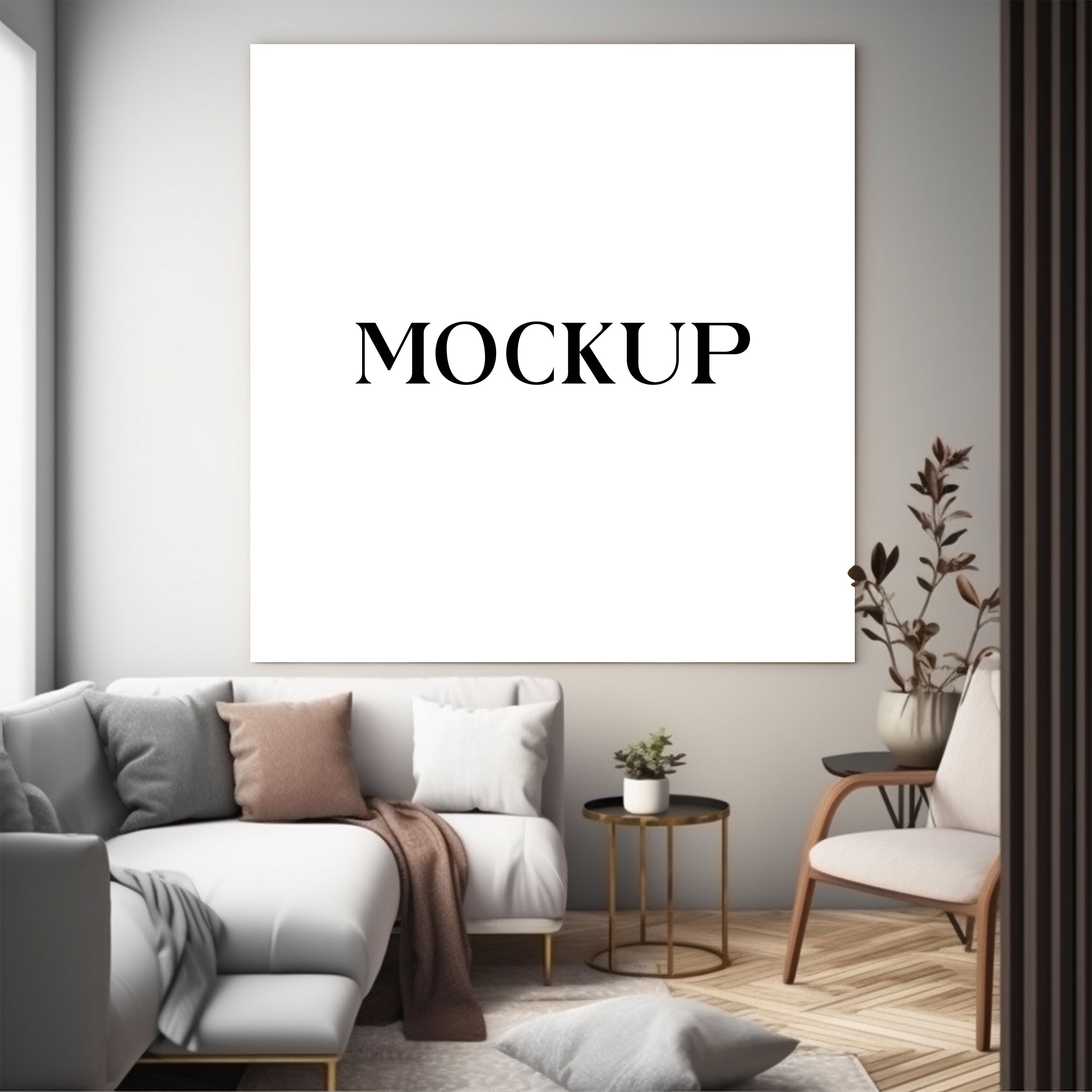 Modern Minimalist Living Room Art Mockup with Large Canvas Set of 50