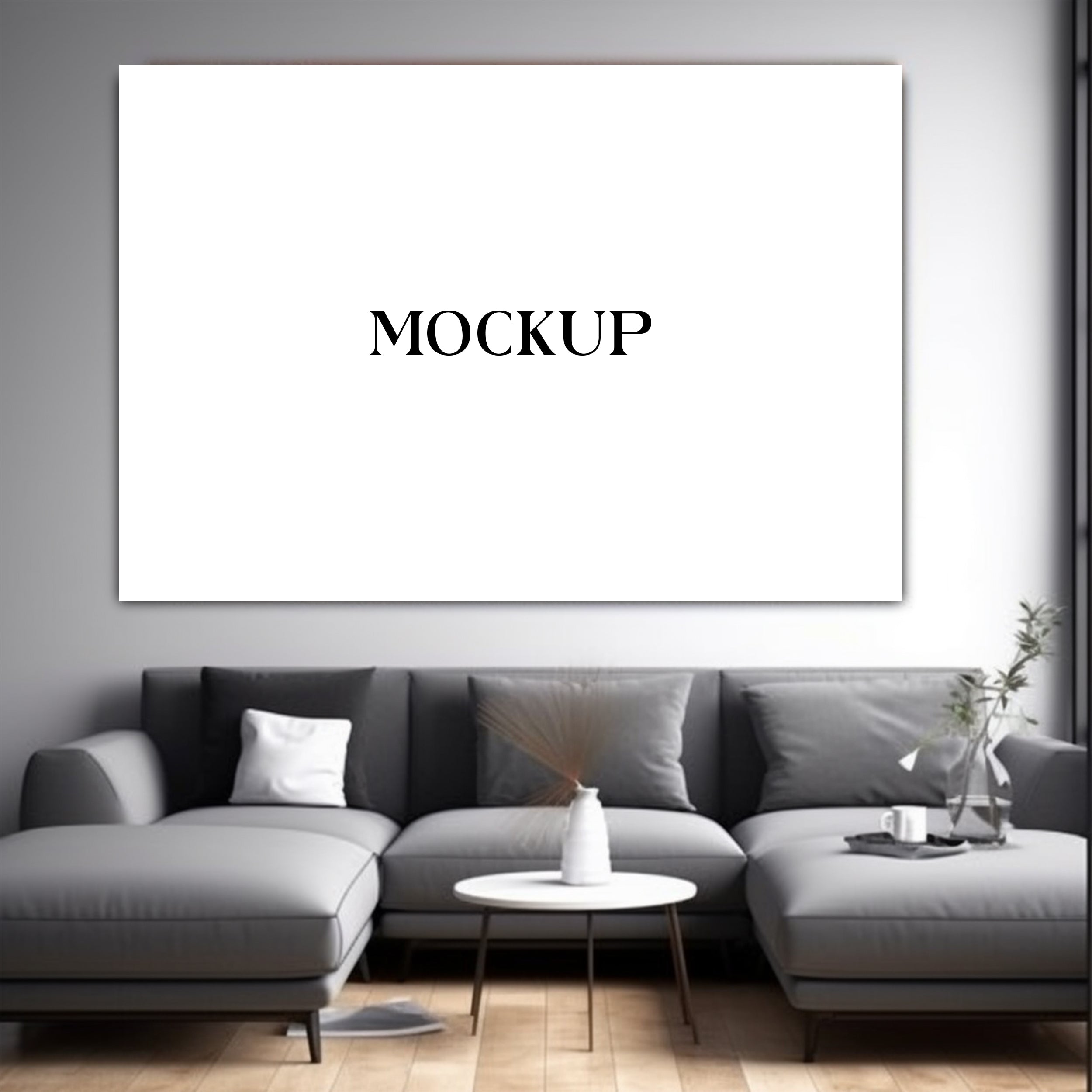 Modern Minimalist Living Room Art Mockup with Large Canvas Set of 50