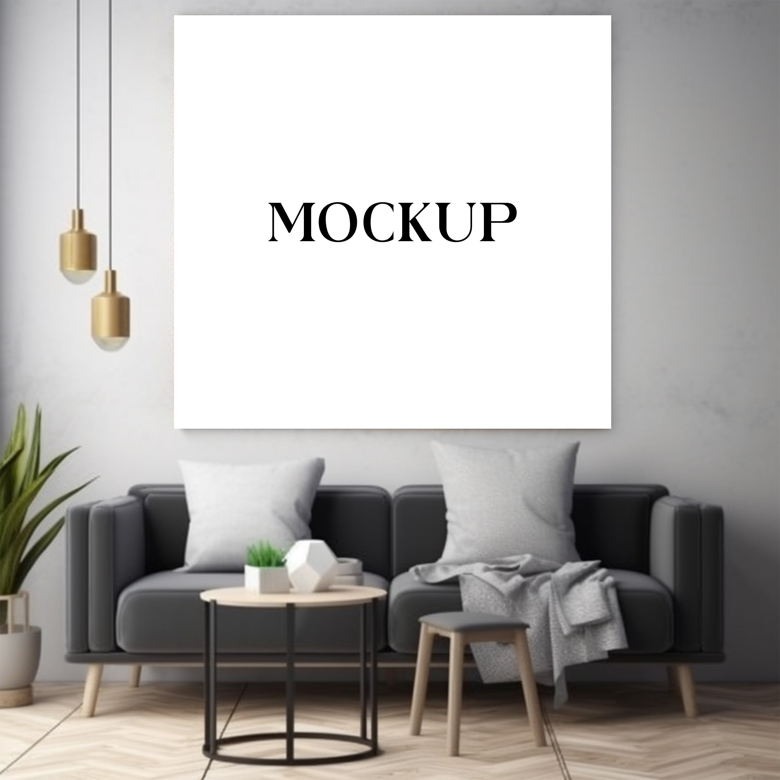 Modern Minimalist Living Room Art Mockup with Large Canvas Set of 50