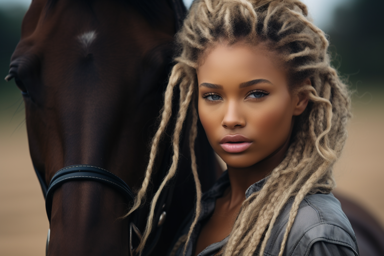 black african american equestrian loving on her horse