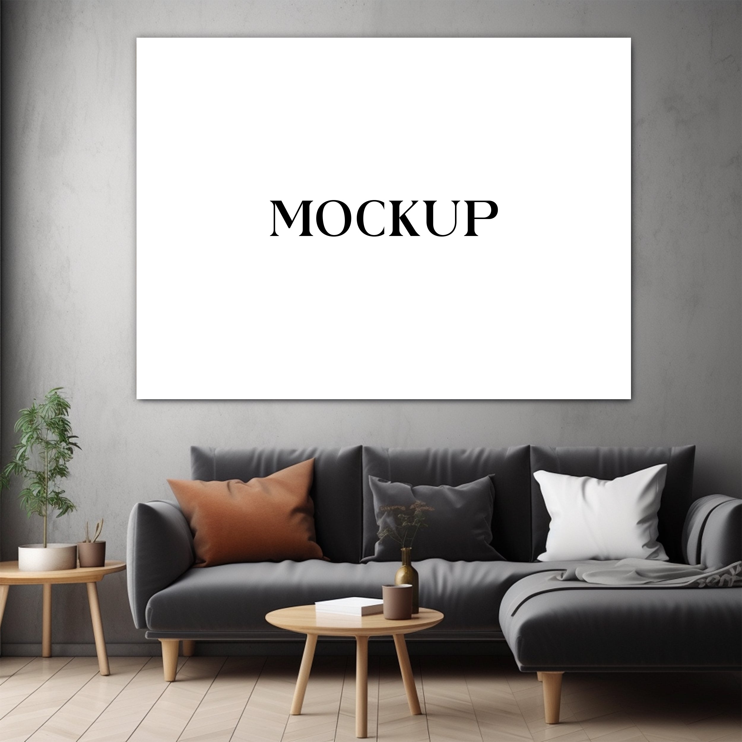 Modern Minimalist Living Room Art Mockup with Large Canvas Set of 50