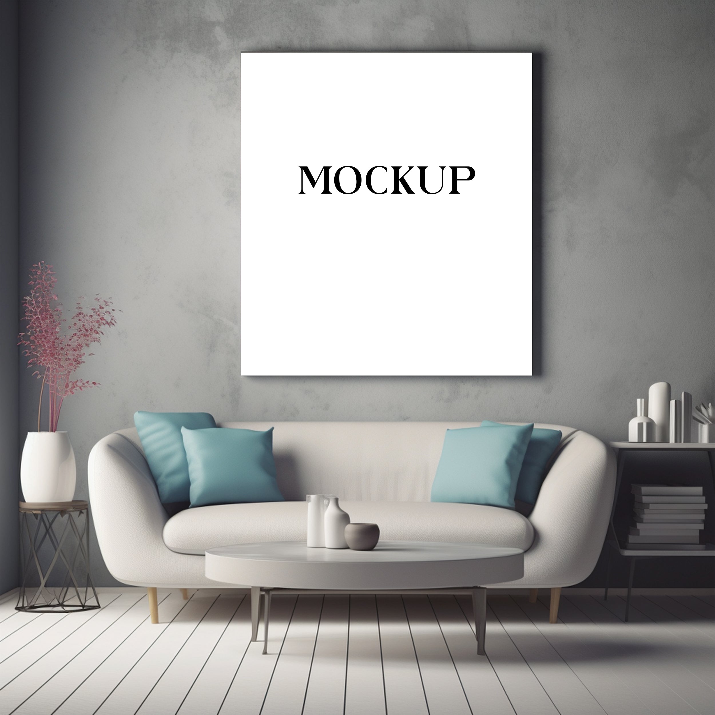 Modern Minimalist Living Room Art Mockup with Large Canvas Set of 50