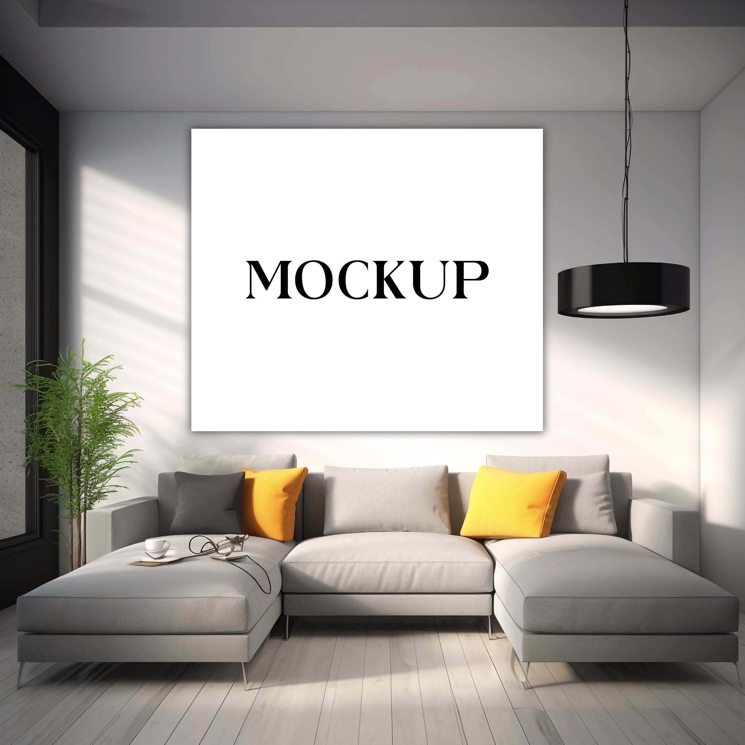 Modern Minimalist Living Room Art Mockup with Large Canvas Set of 50