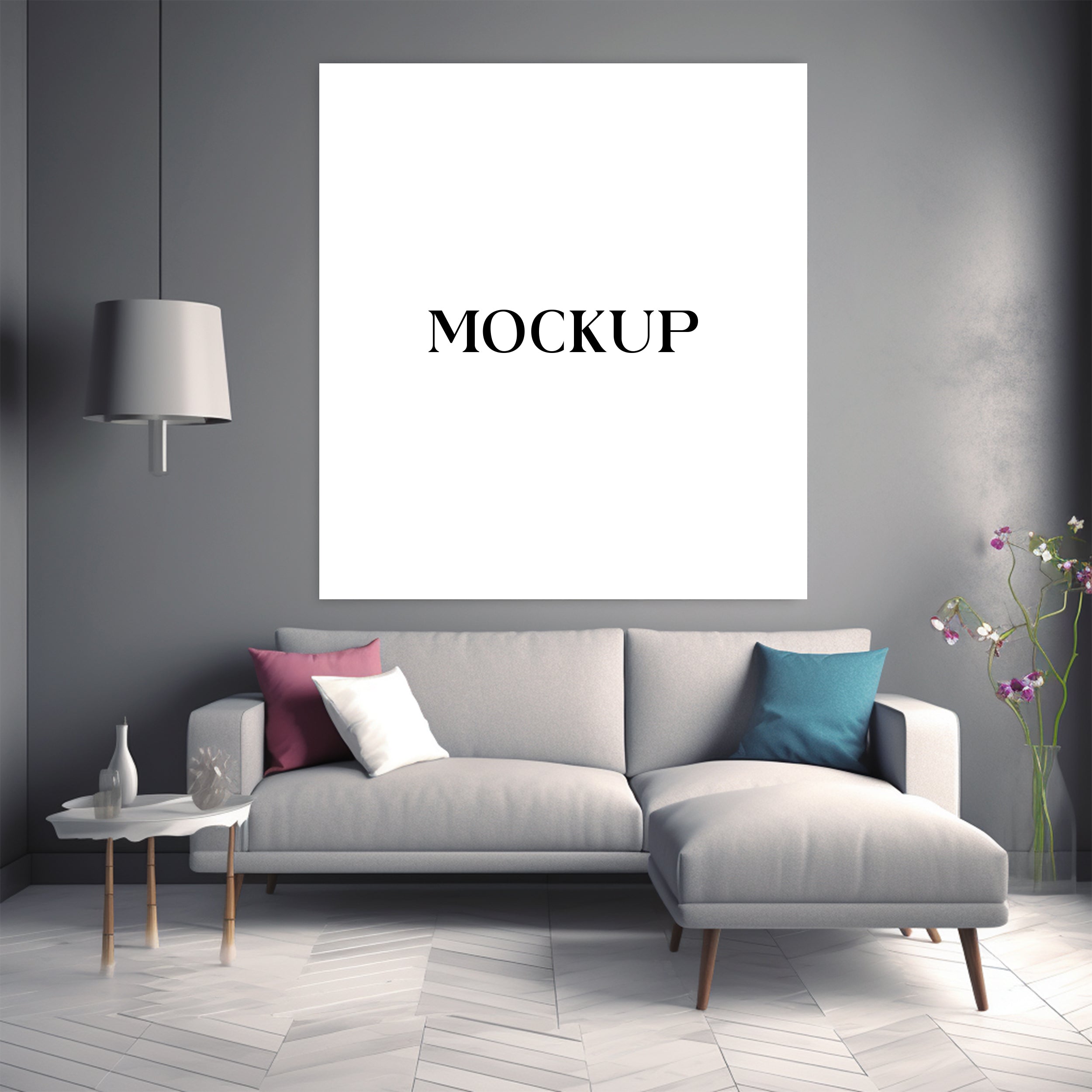 Modern Minimalist Living Room Art Mockup with Large Canvas Set of 50