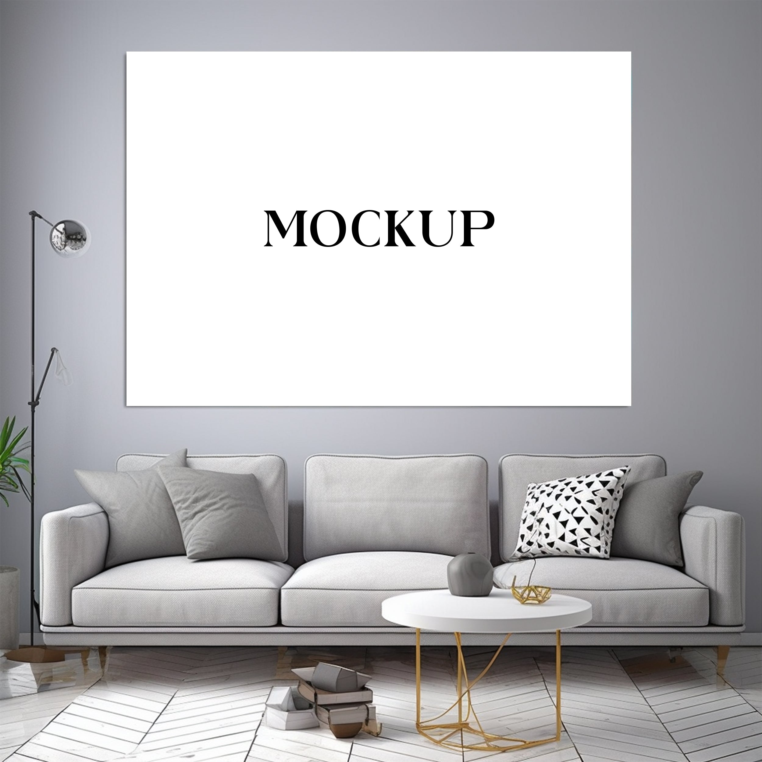 Modern Minimalist Living Room Art Mockup with Large Canvas Set of 50