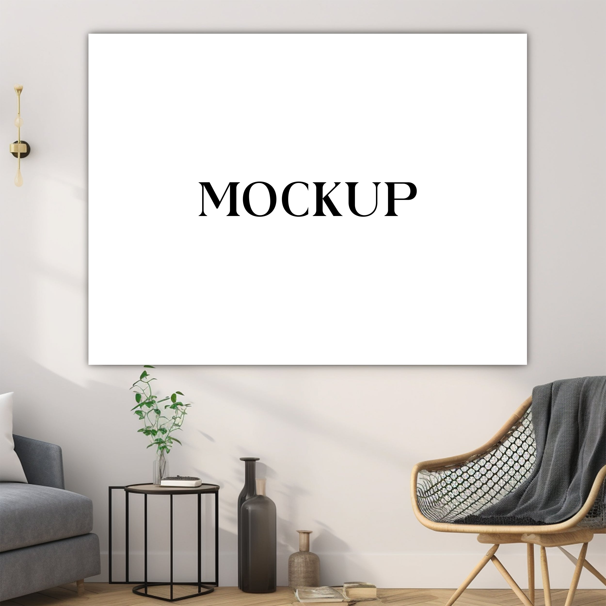 Modern Minimalist Living Room Art Mockup with Large Canvas Set of 50