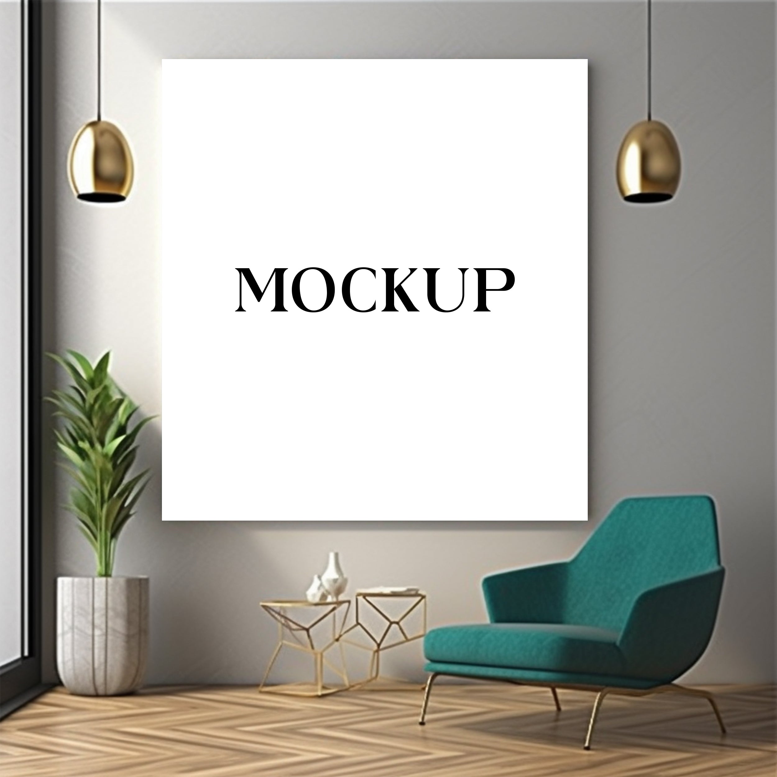 Modern Minimalist Living Room Art Mockup with Large Canvas Set of 50