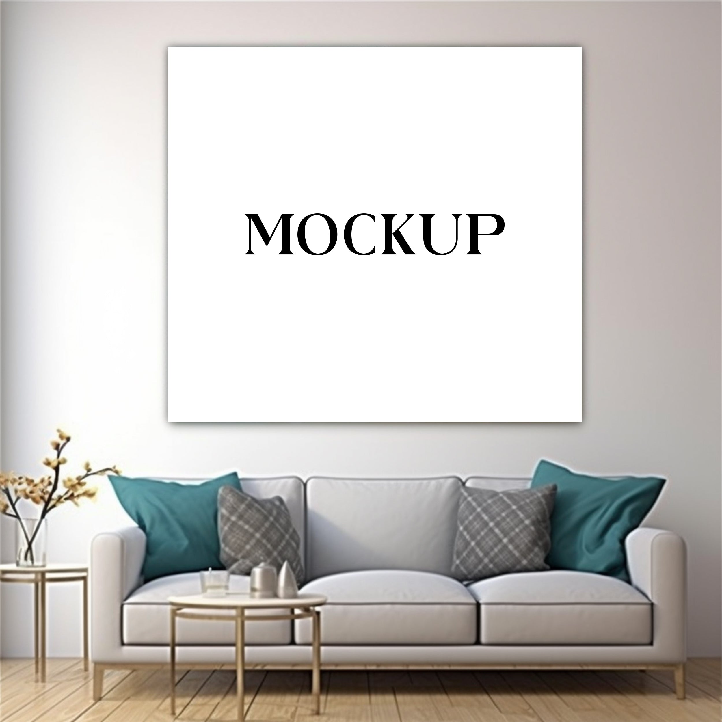 Modern Minimalist Living Room Art Mockup with Large Canvas Set of 50