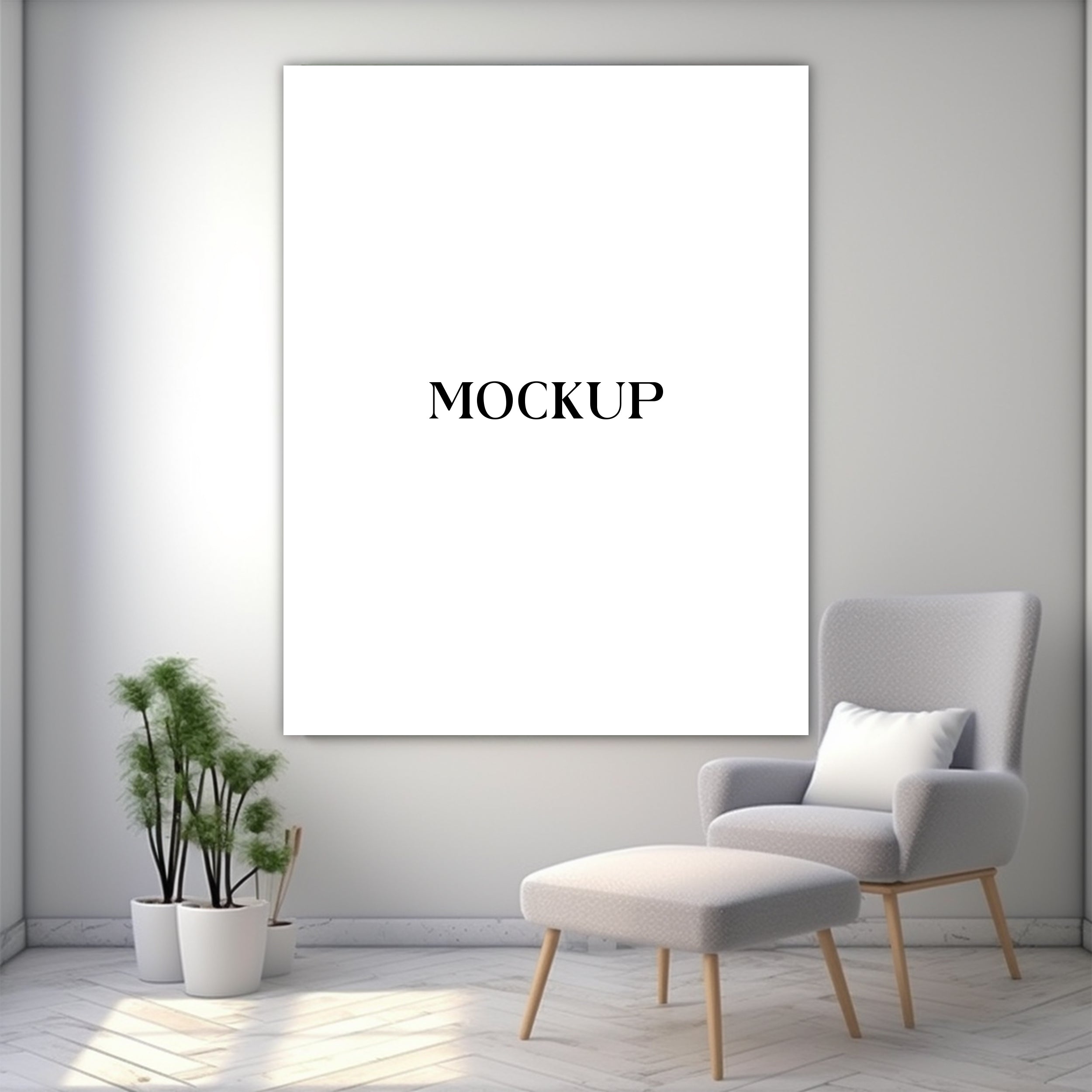 Modern Minimalist Living Room Art Mockup with Large Canvas Set of 50