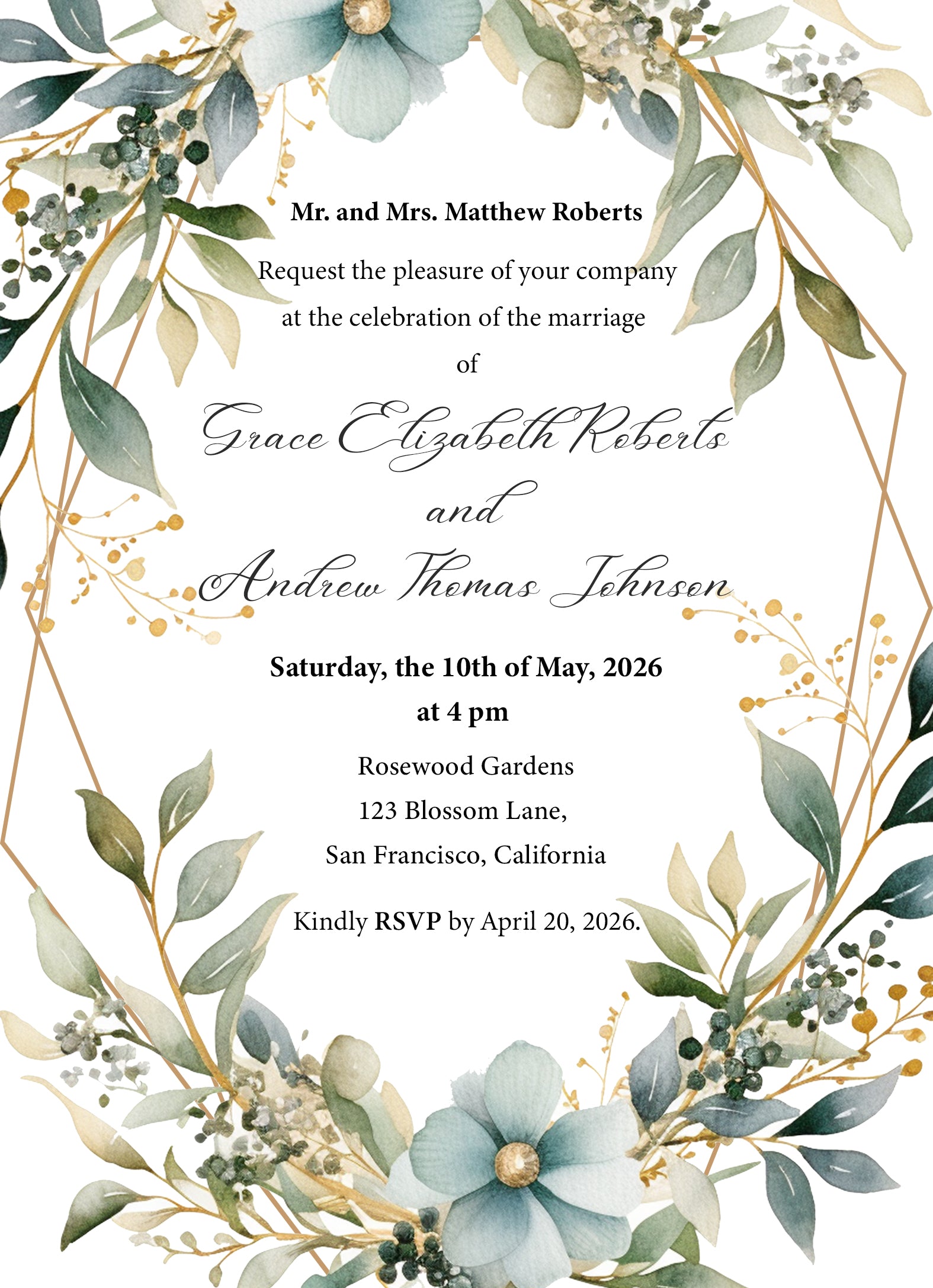 Greenery Floral Wedding Invitation Template - Editable Digital Download