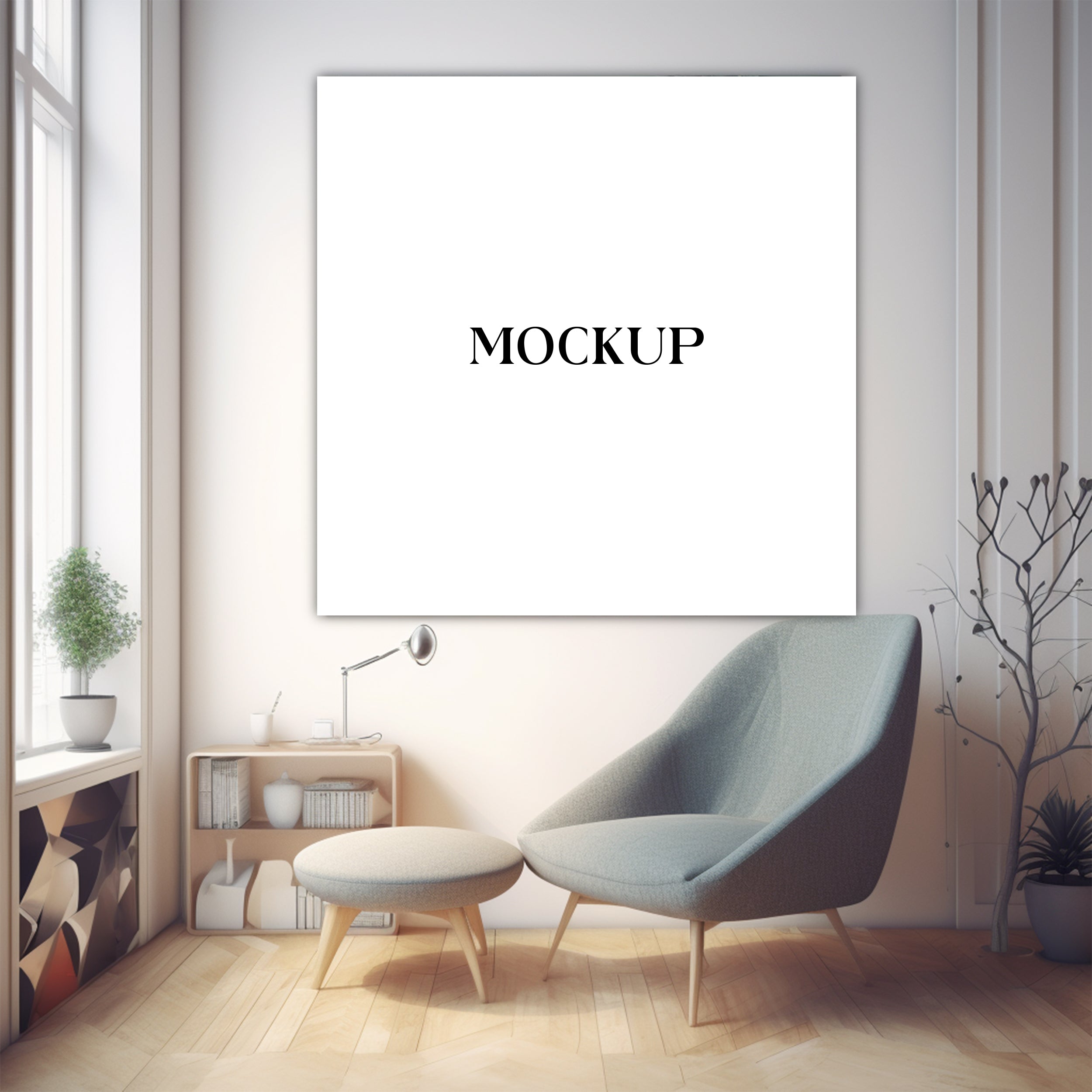 Modern Minimalist Living Room Art Mockup with Large Canvas Set of 50