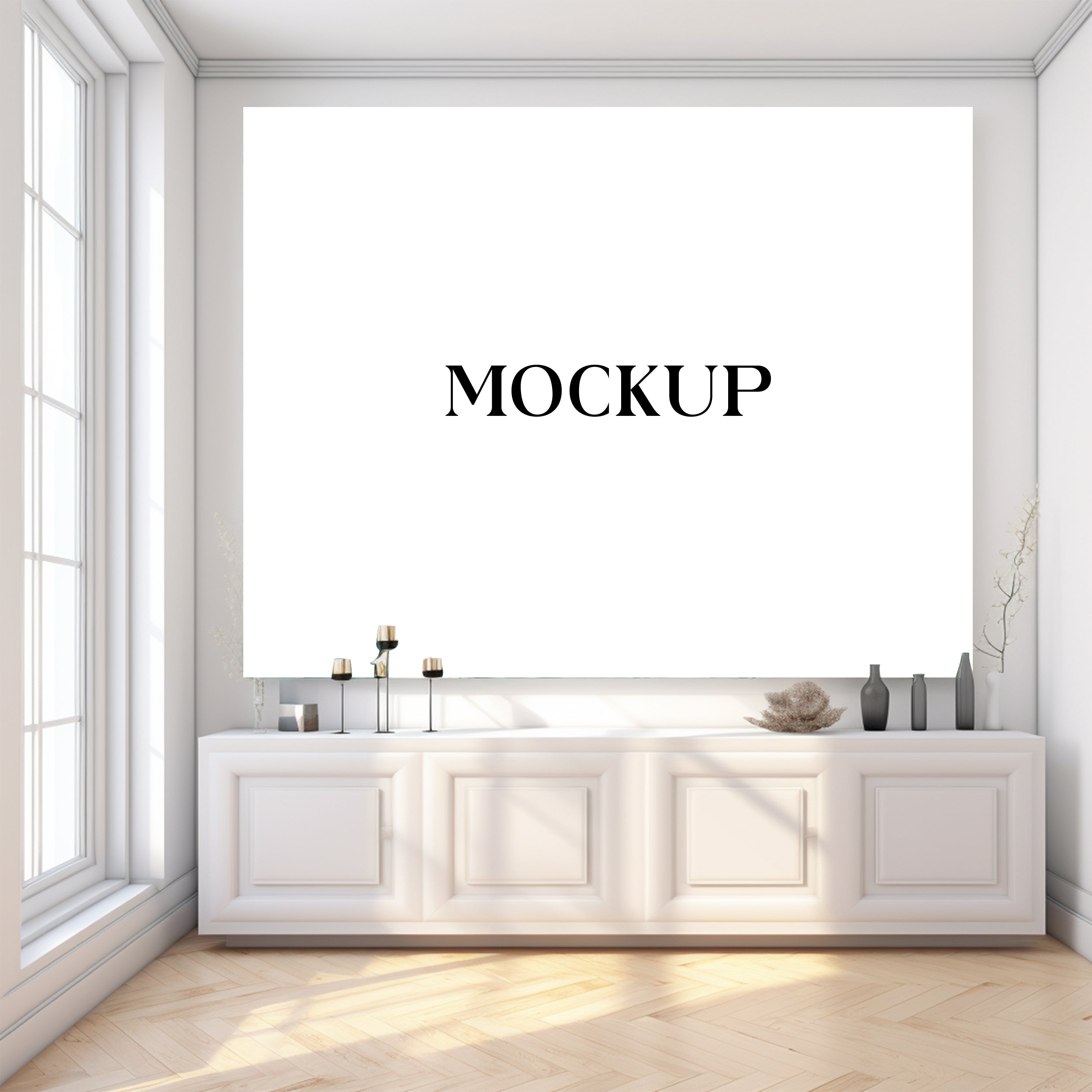 Modern Minimalist Living Room Art Mockup with Large Canvas Set of 50