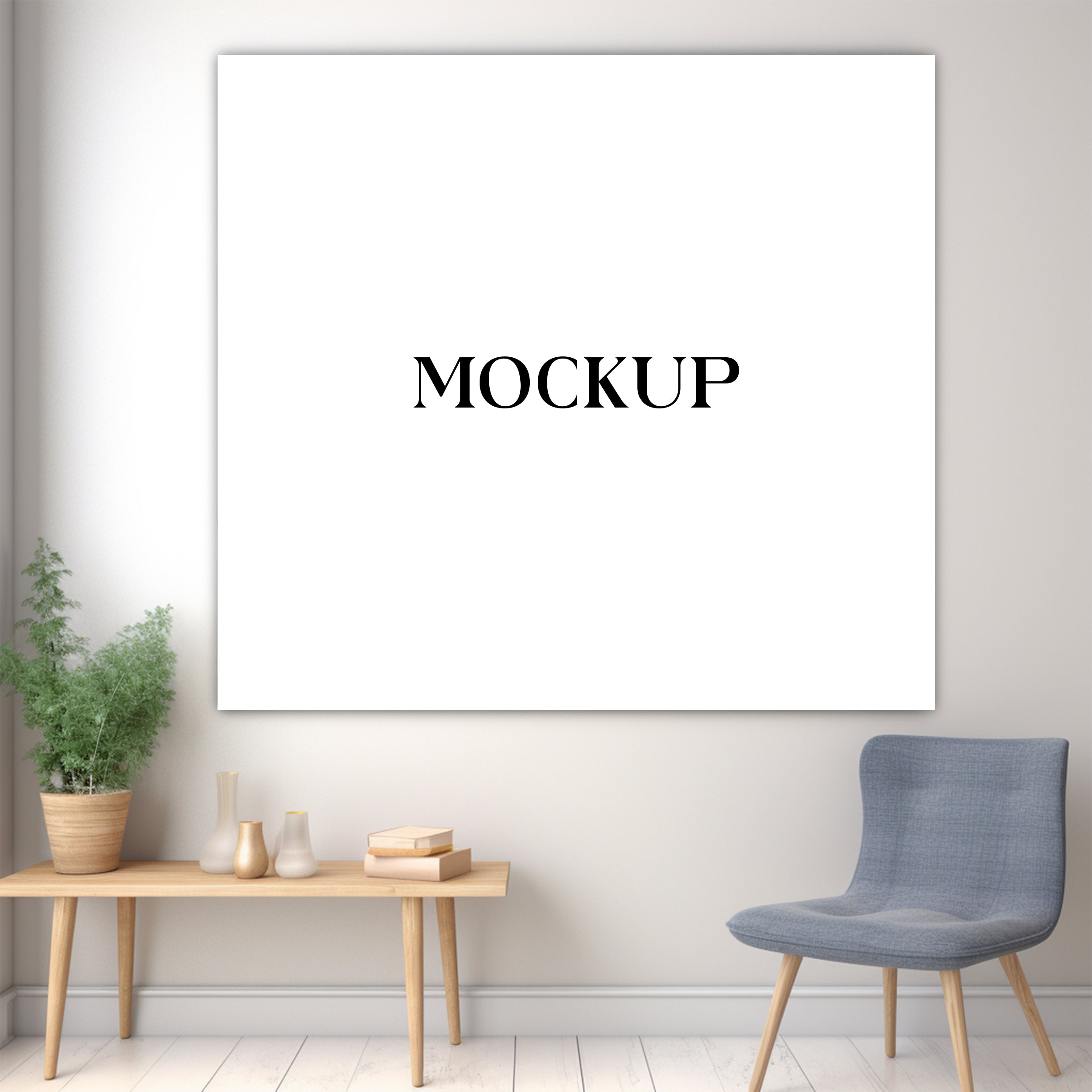 Modern Minimalist Living Room Art Mockup with Large Canvas Set of 50