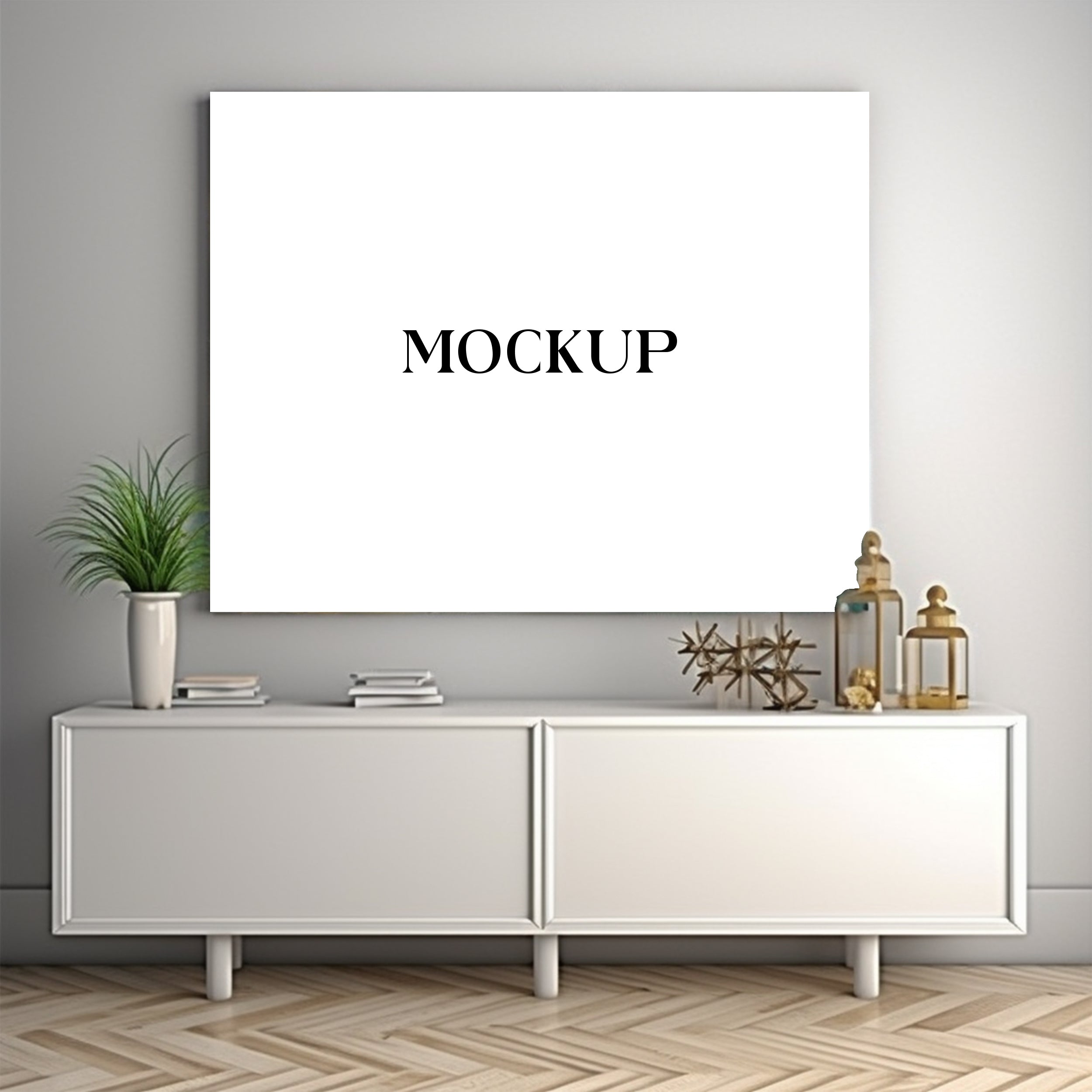 Modern Minimalist Living Room Art Mockup with Large Canvas Set of 50