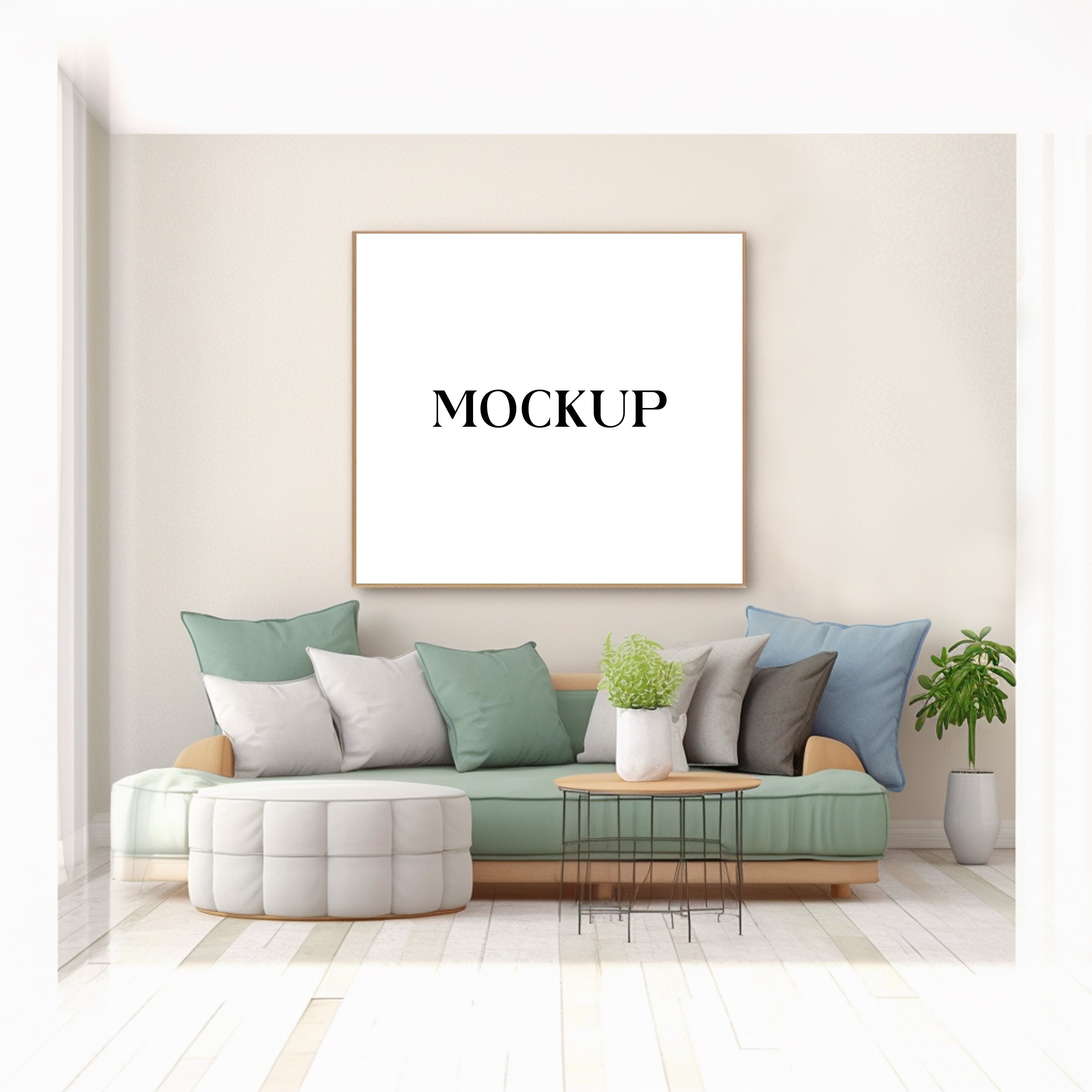 Modern Minimalist Living Room Art Mockup with Large Canvas Set of 50