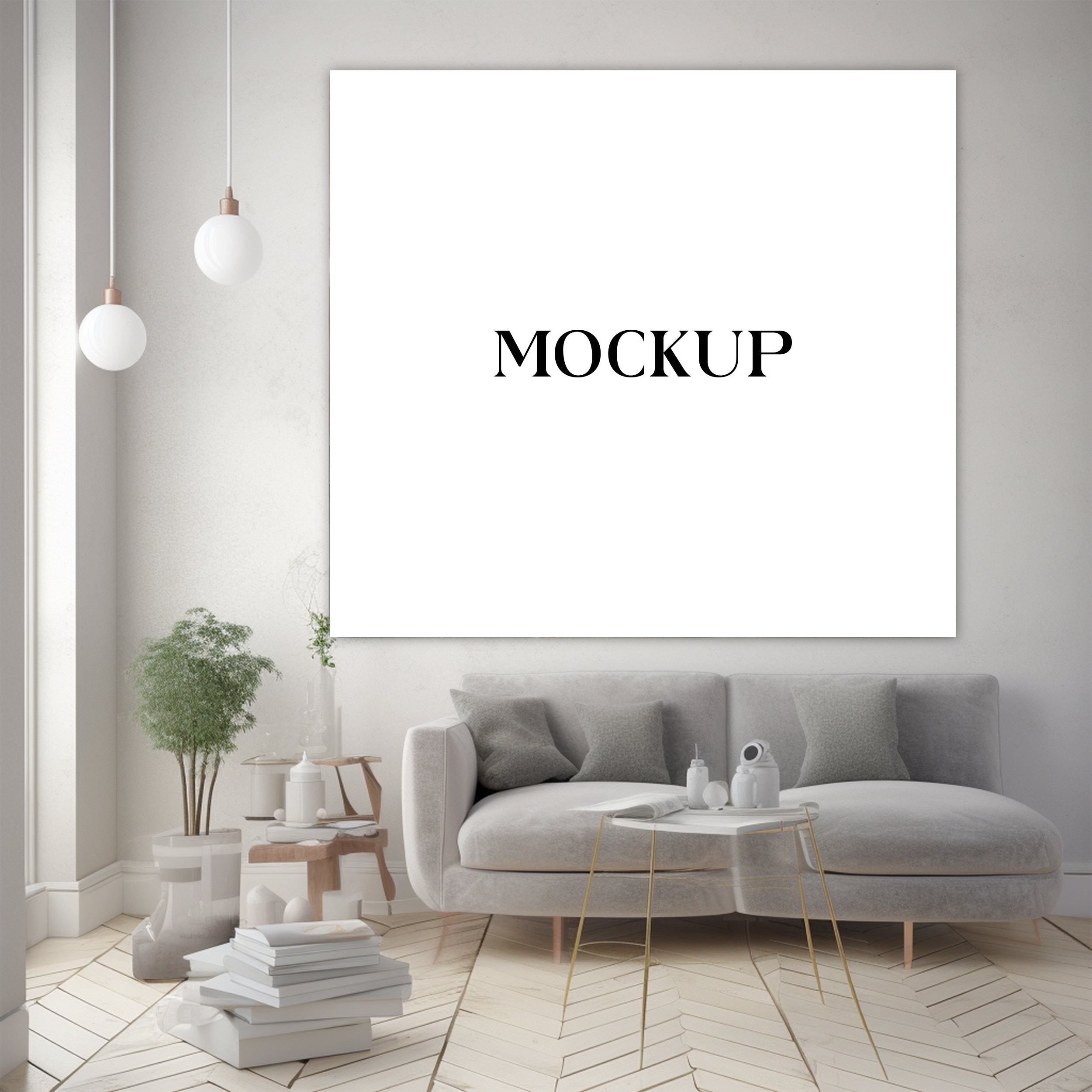 Modern Minimalist Living Room Art Mockup with Large Canvas Set of 50