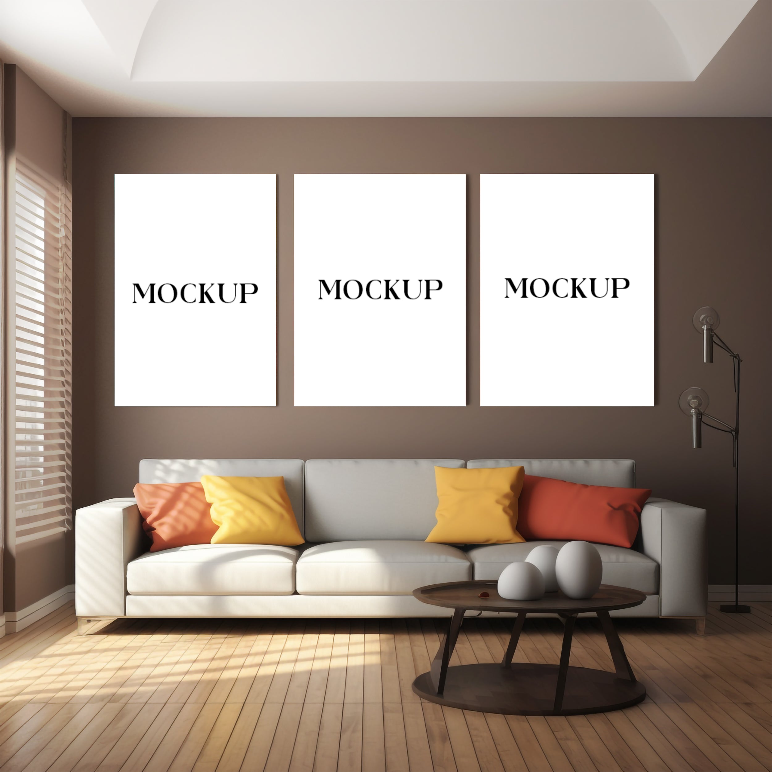 Modern Minimalist Living Room Art Mockup with Large Canvas Set of 50