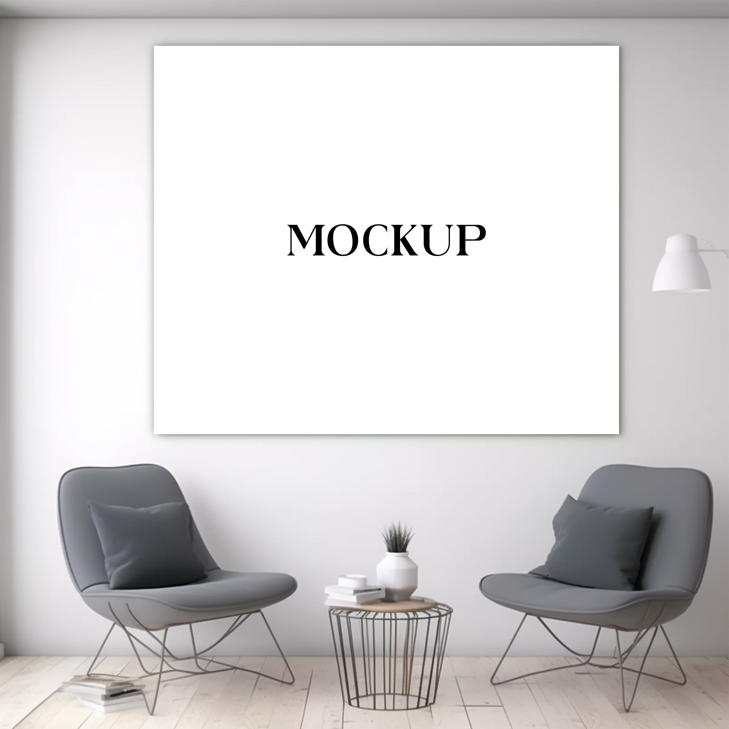 Modern Minimalist Living Room Art Mockup with Large Canvas Set of 50