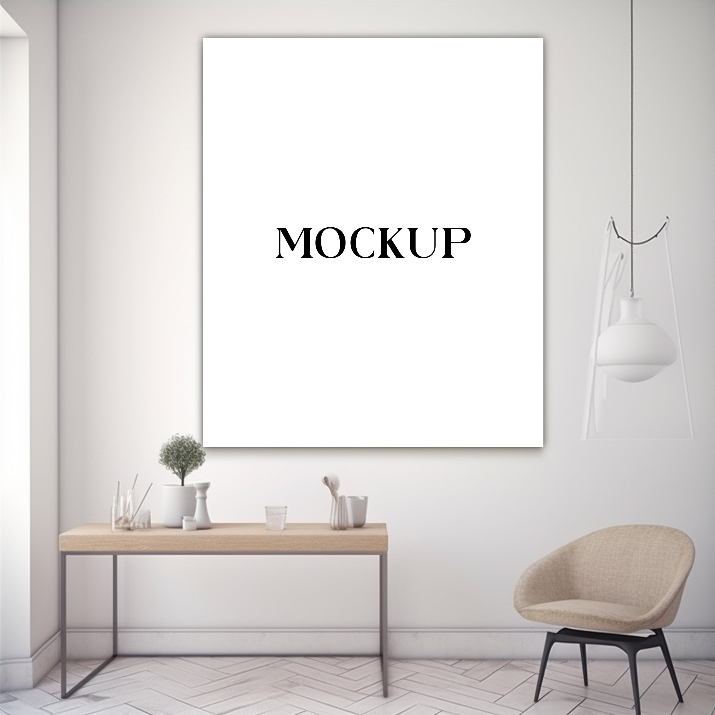 Modern Minimalist Living Room Art Mockup with Large Canvas Set of 50