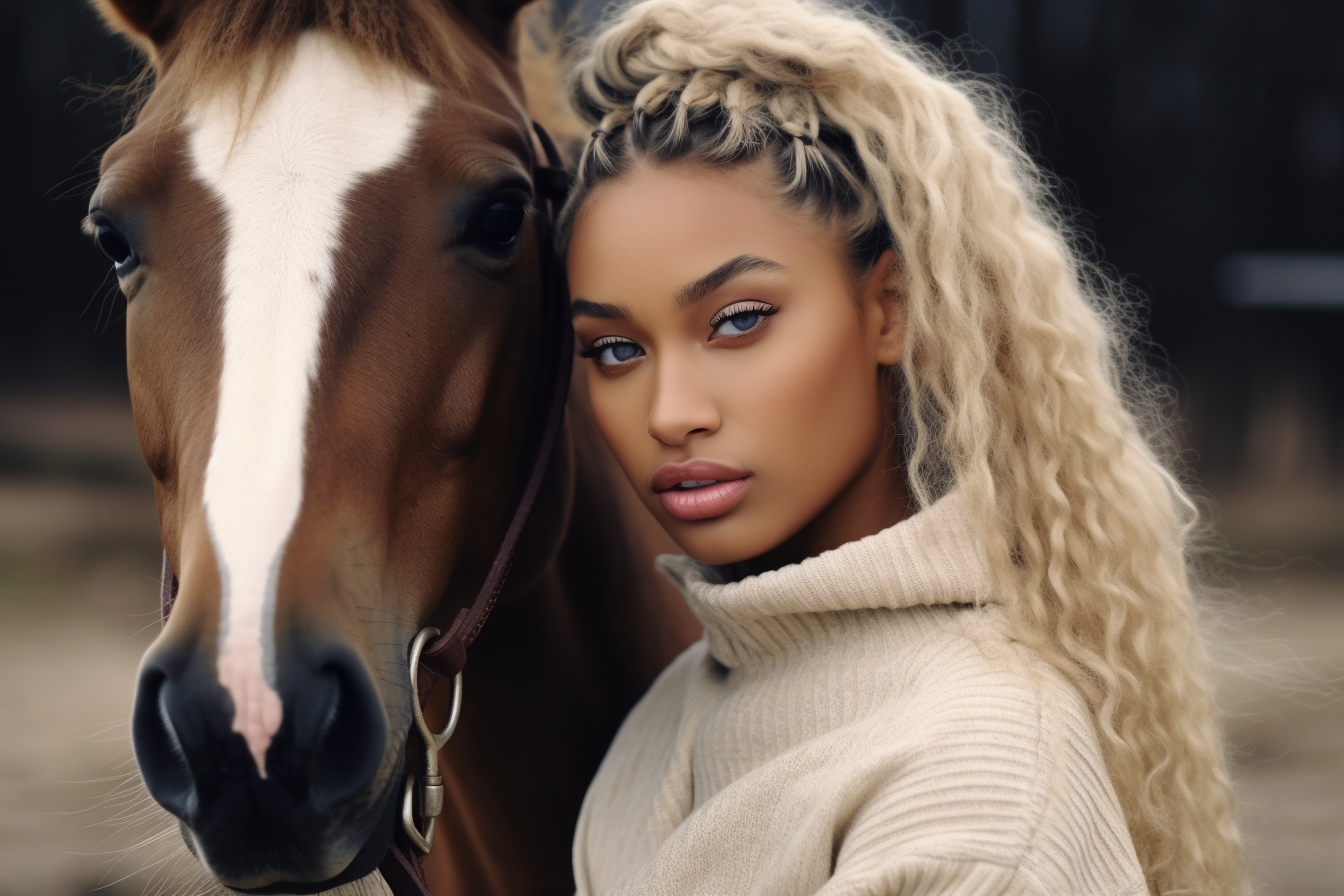 black african american equestrian loving on her horse
