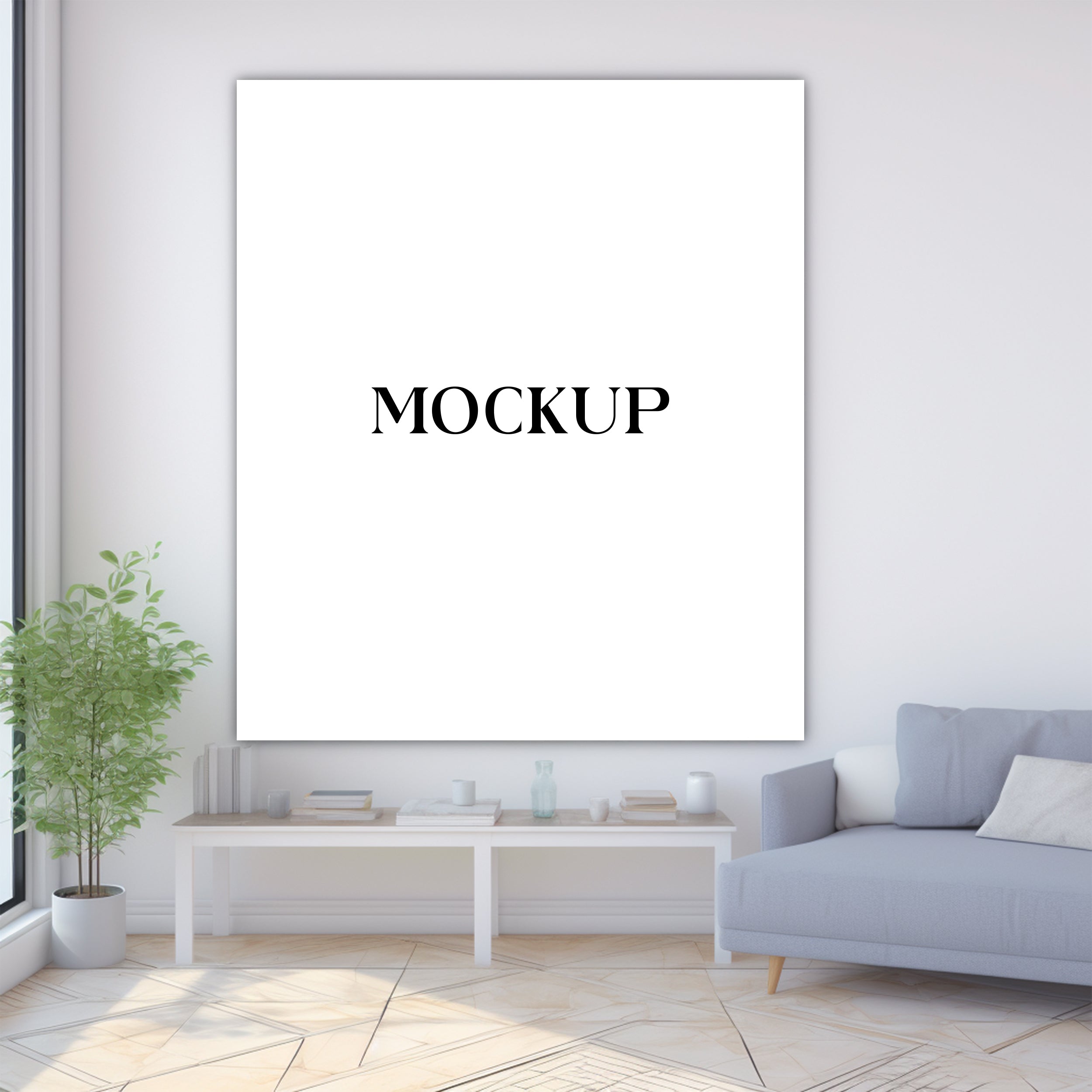 Modern Minimalist Living Room Art Mockup with Large Canvas Set of 50