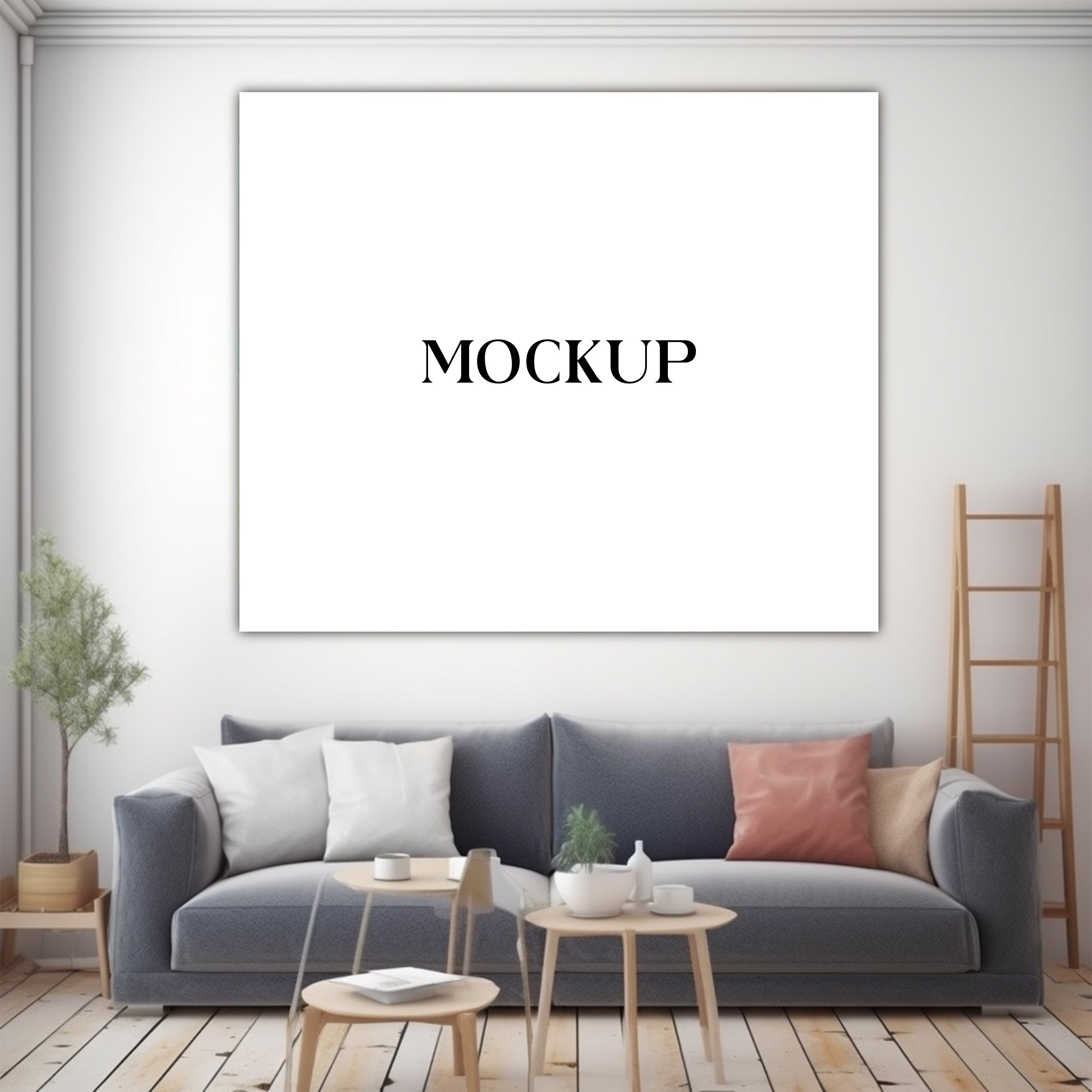 Modern Minimalist Living Room Art Mockup with Large Canvas Set of 50