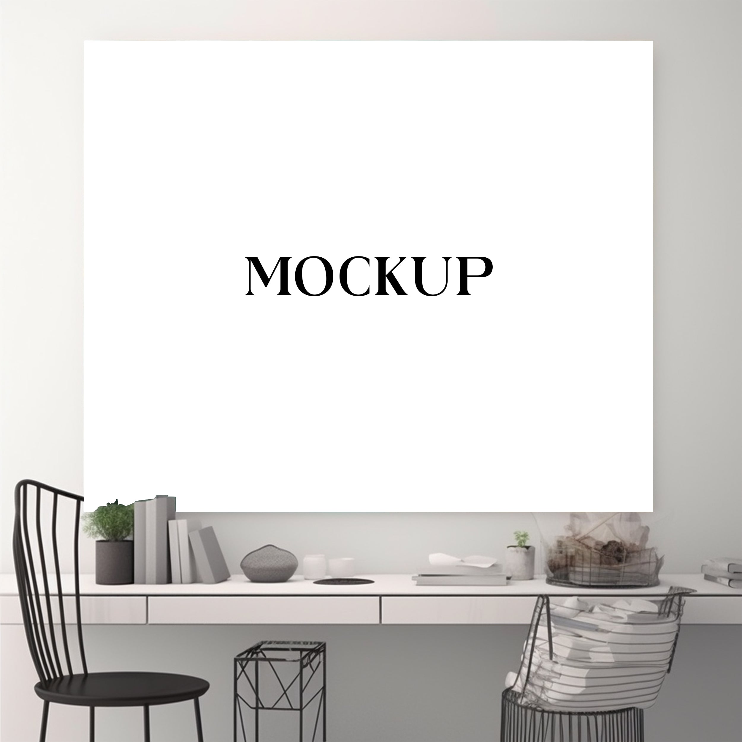 Modern Minimalist Living Room Art Mockup with Large Canvas Set of 50