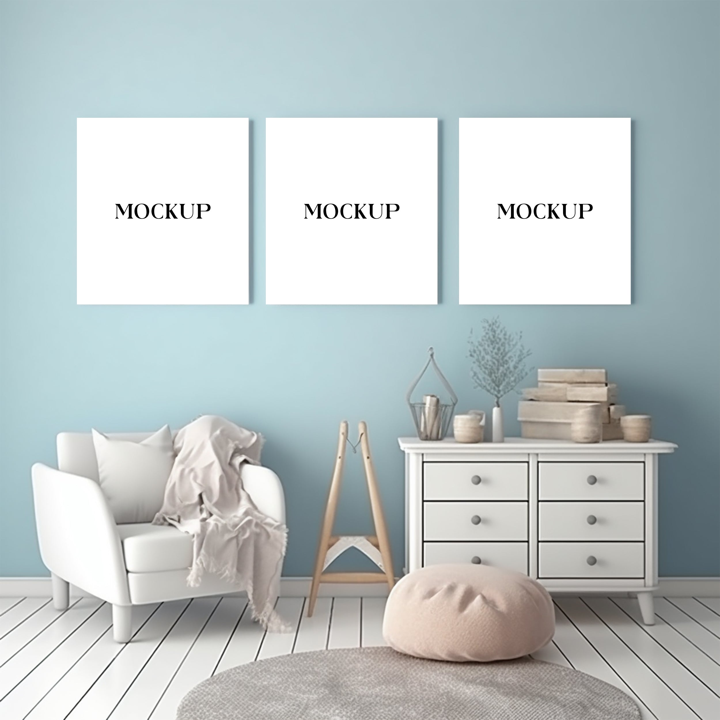 Modern Minimalist Living Room Art Mockup with Large Canvas Set of 50