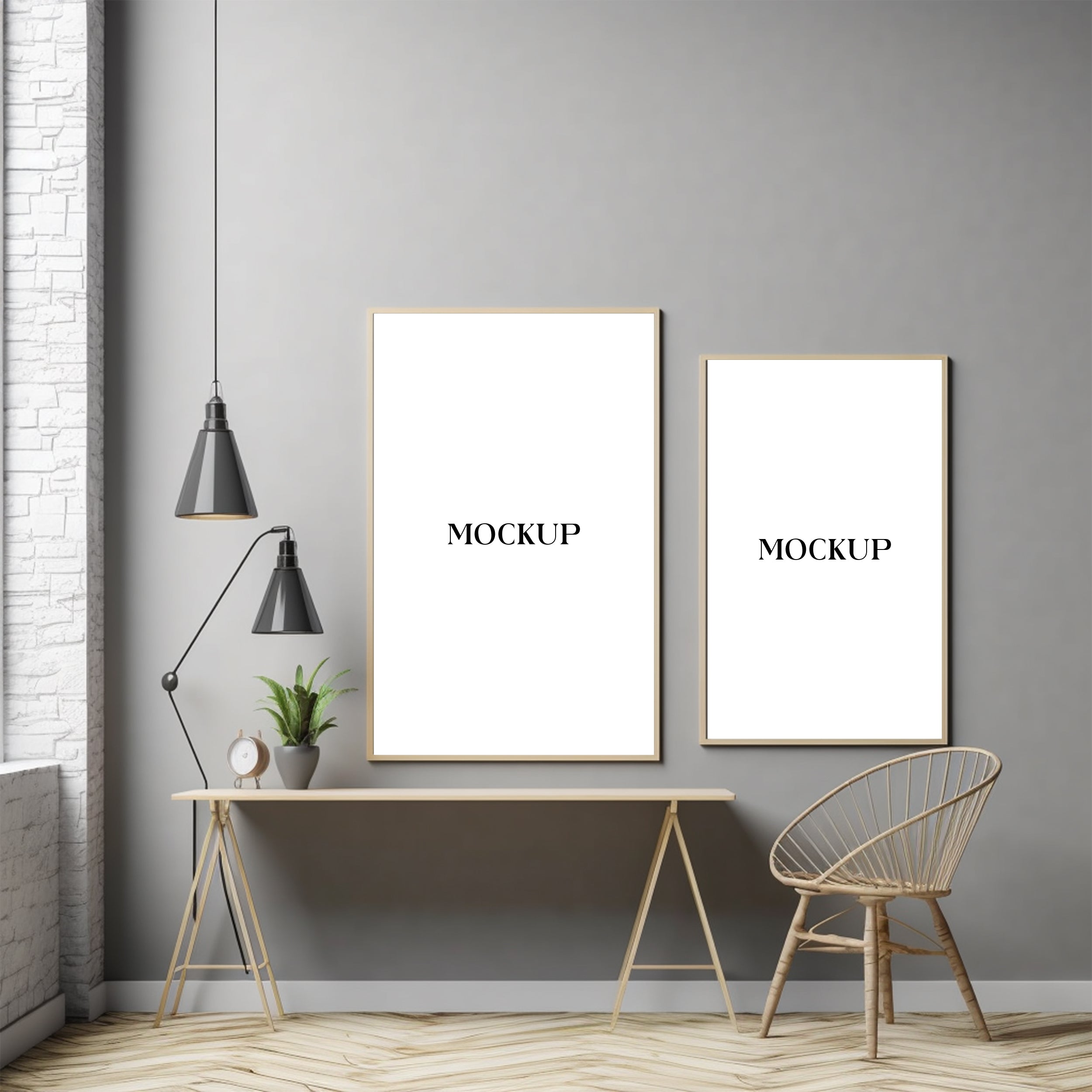 Modern Minimalist Living Room Art Mockup with Large Canvas Set of 50