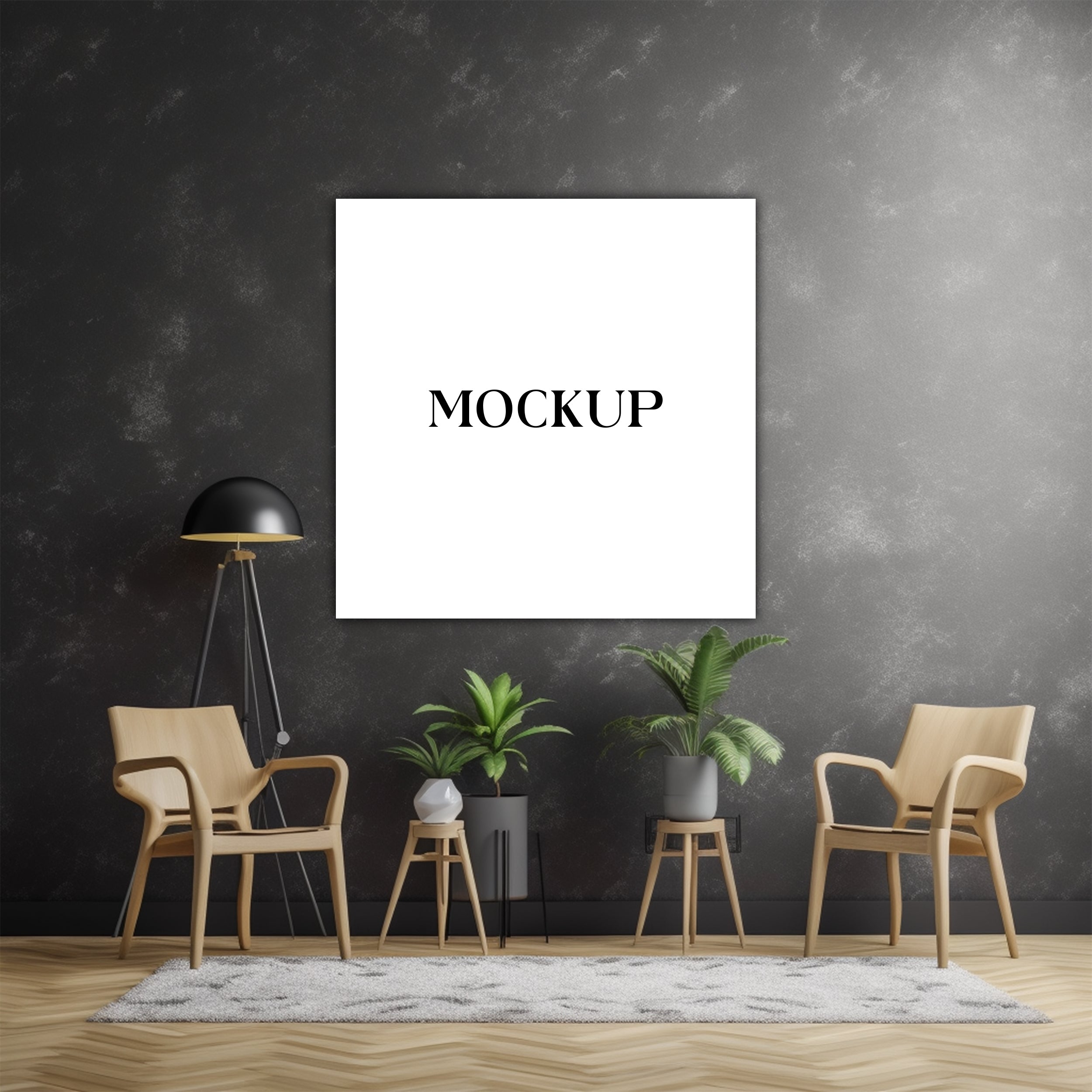 Modern Minimalist Living Room Art Mockup with Large Canvas Set of 50