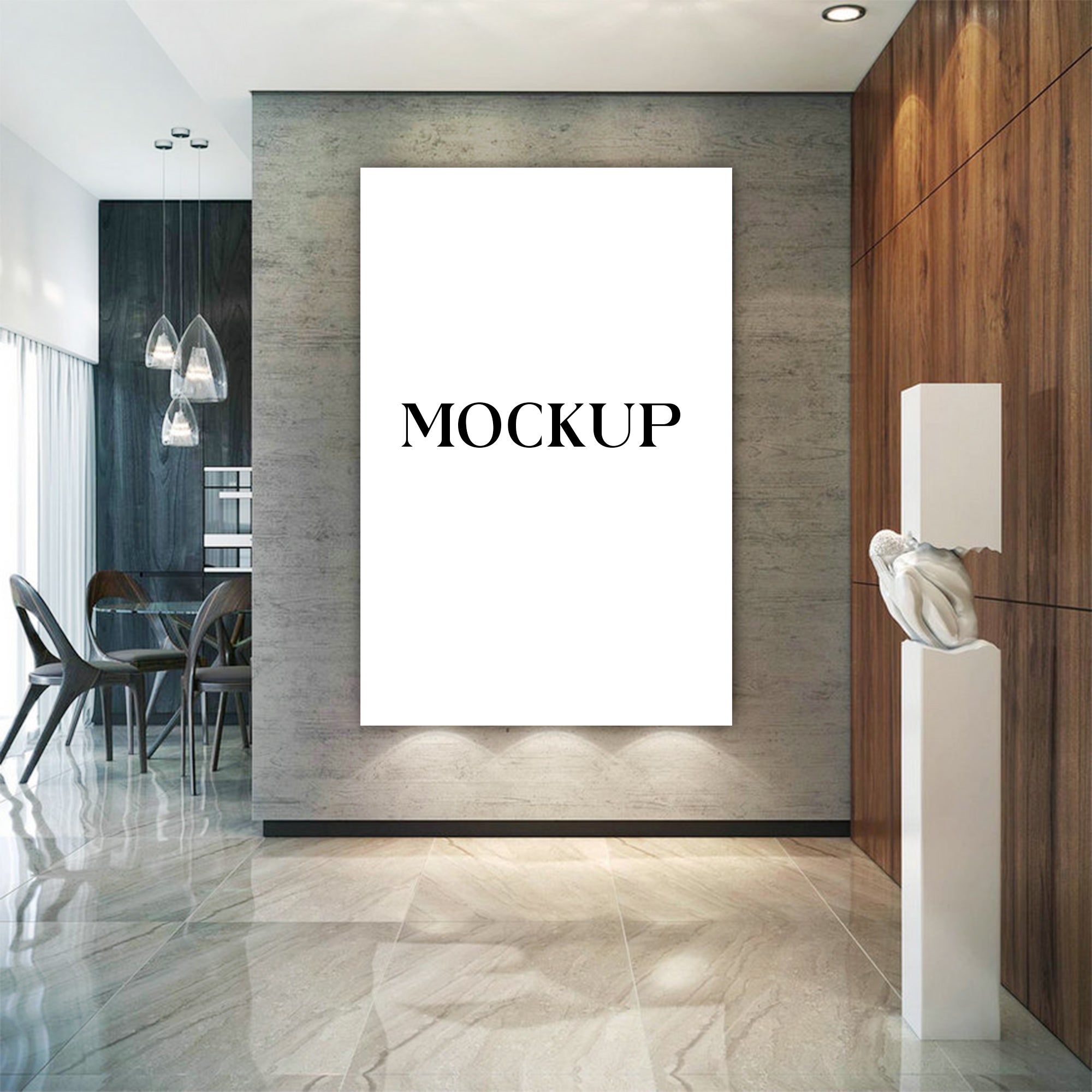 Modern Minimalist Living Room Art Mockup with Large Canvas Set of 50