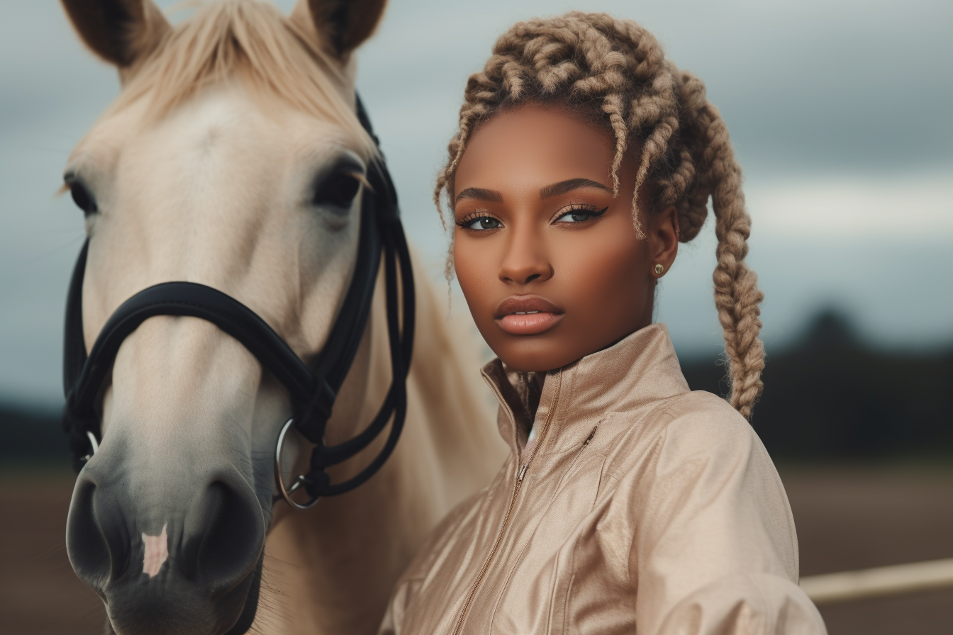 black african american equestrian loving on her horse