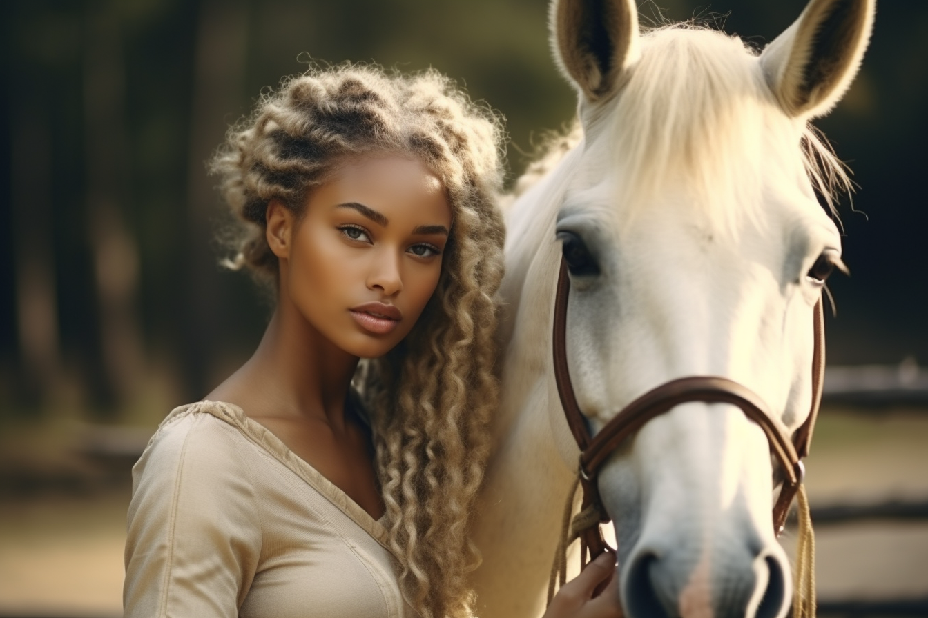 black african american equestrian loving on her horse