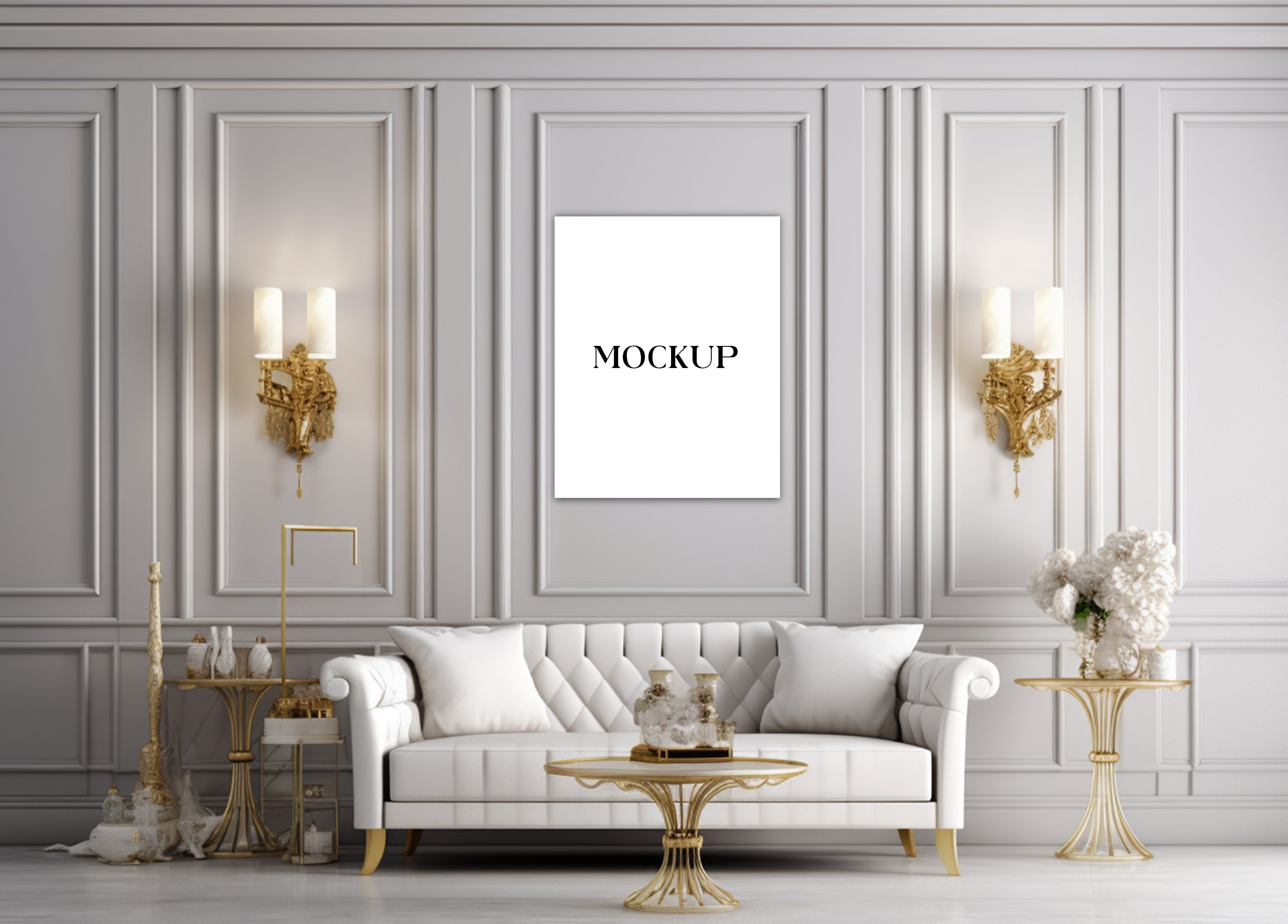 Modern Minimalist Living Room Art Mockup with Large Canvas Set of 50