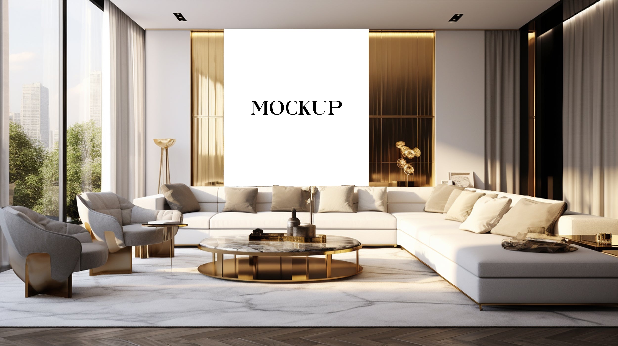 Modern Minimalist Living Room Art Mockup with Large Canvas Set of 50