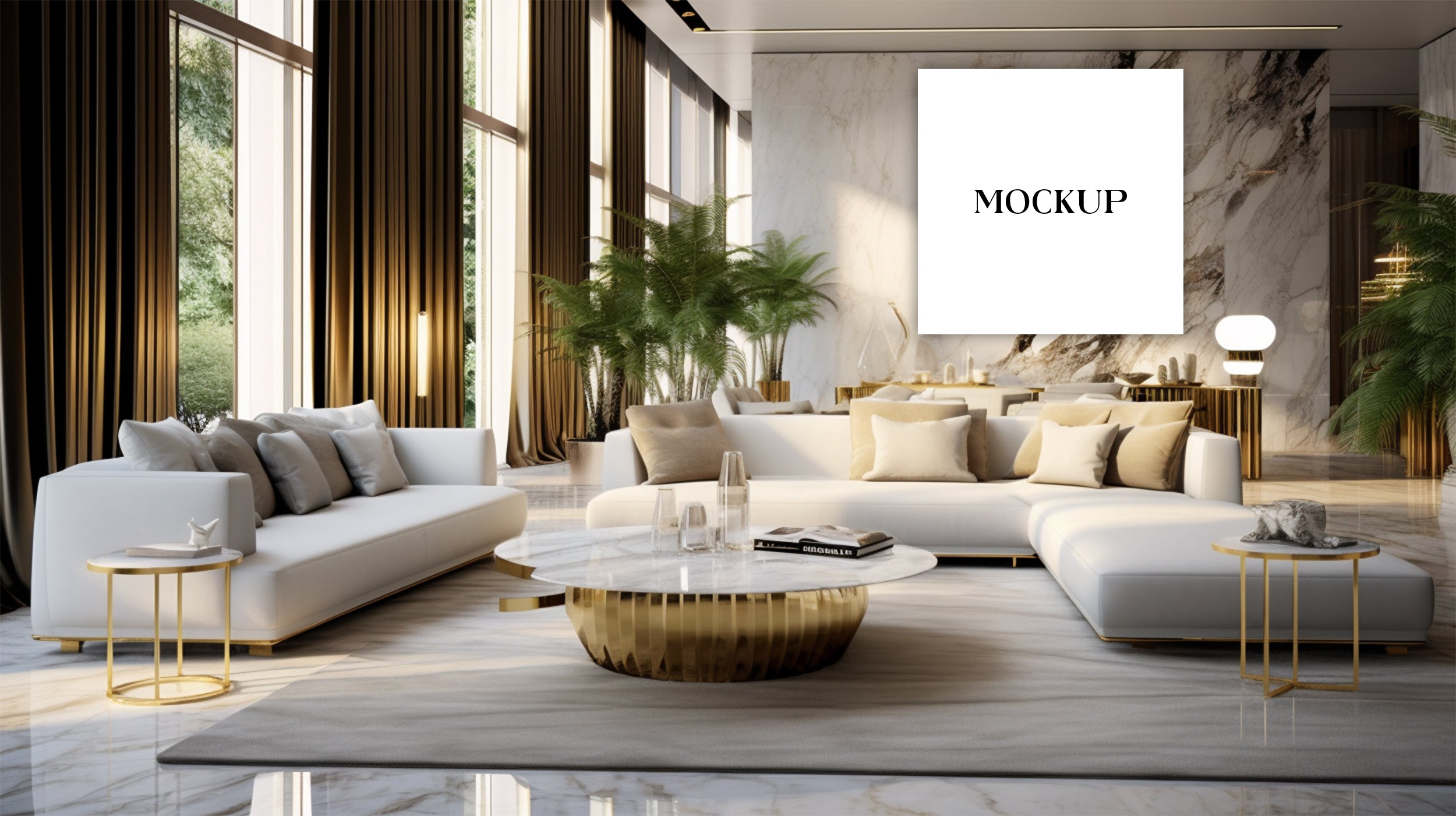 Modern Minimalist Living Room Art Mockup with Large Canvas Set of 50