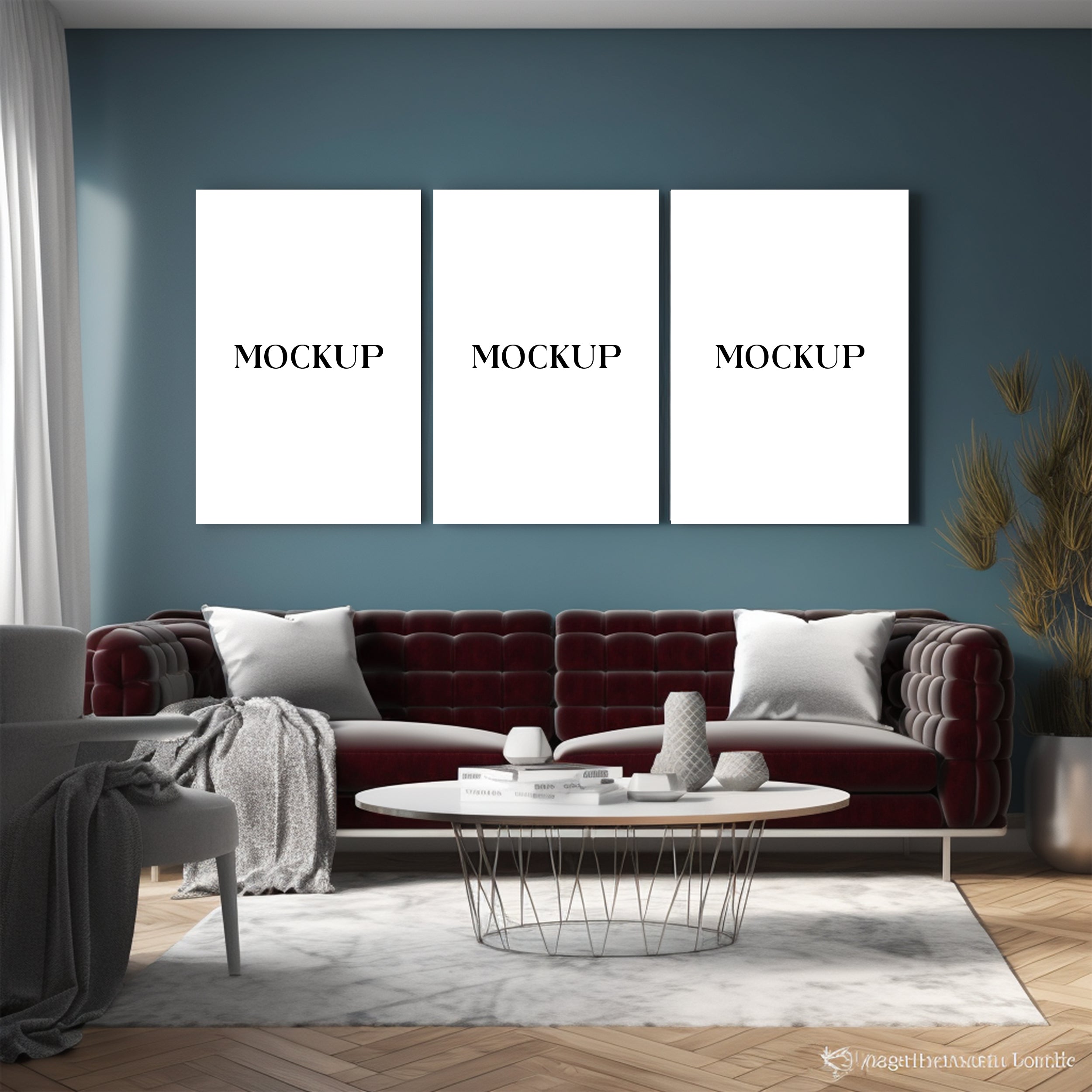 Modern Minimalist Living Room Art Mockup with Large Canvas Set of 50