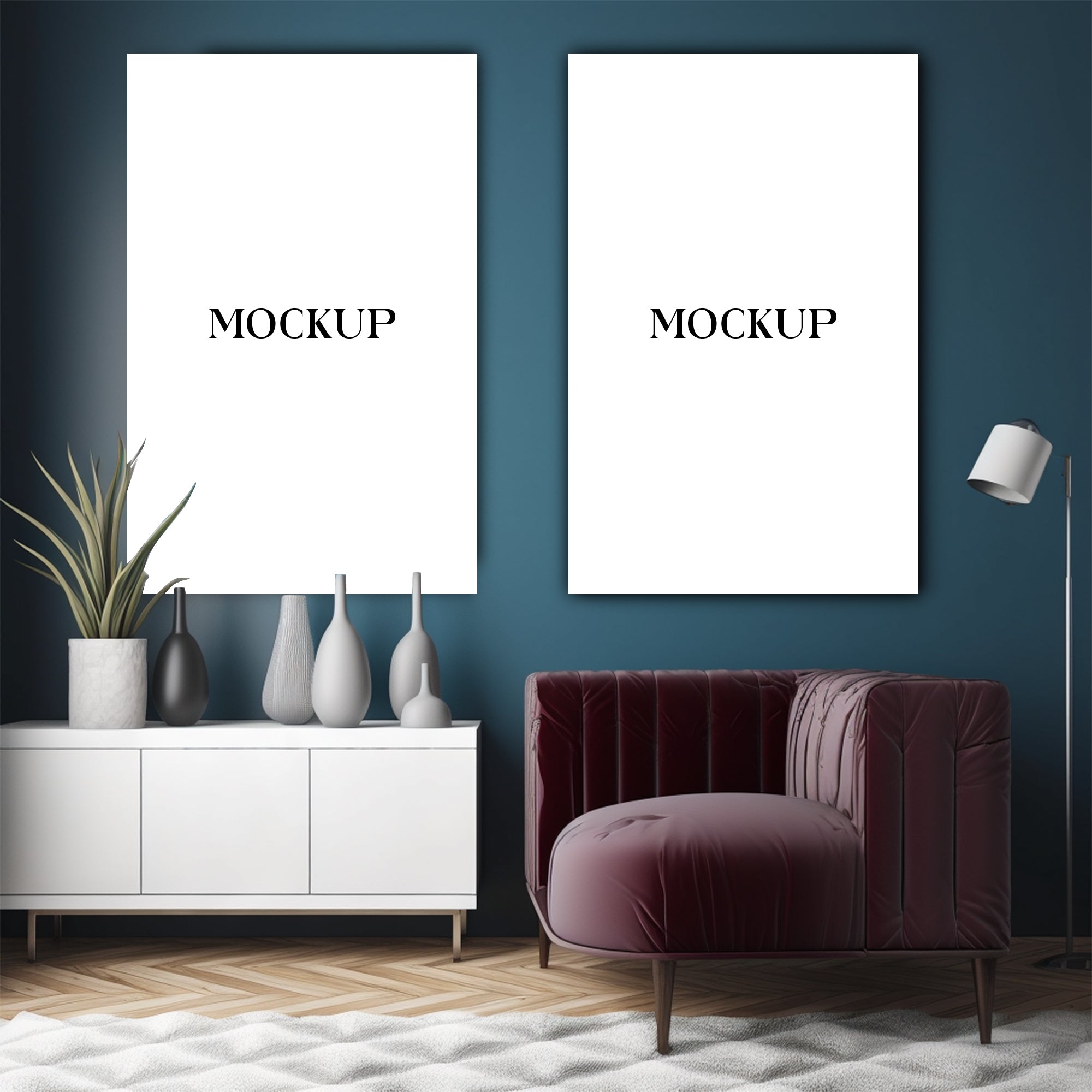 Modern Minimalist Living Room Art Mockup with Large Canvas Set of 50