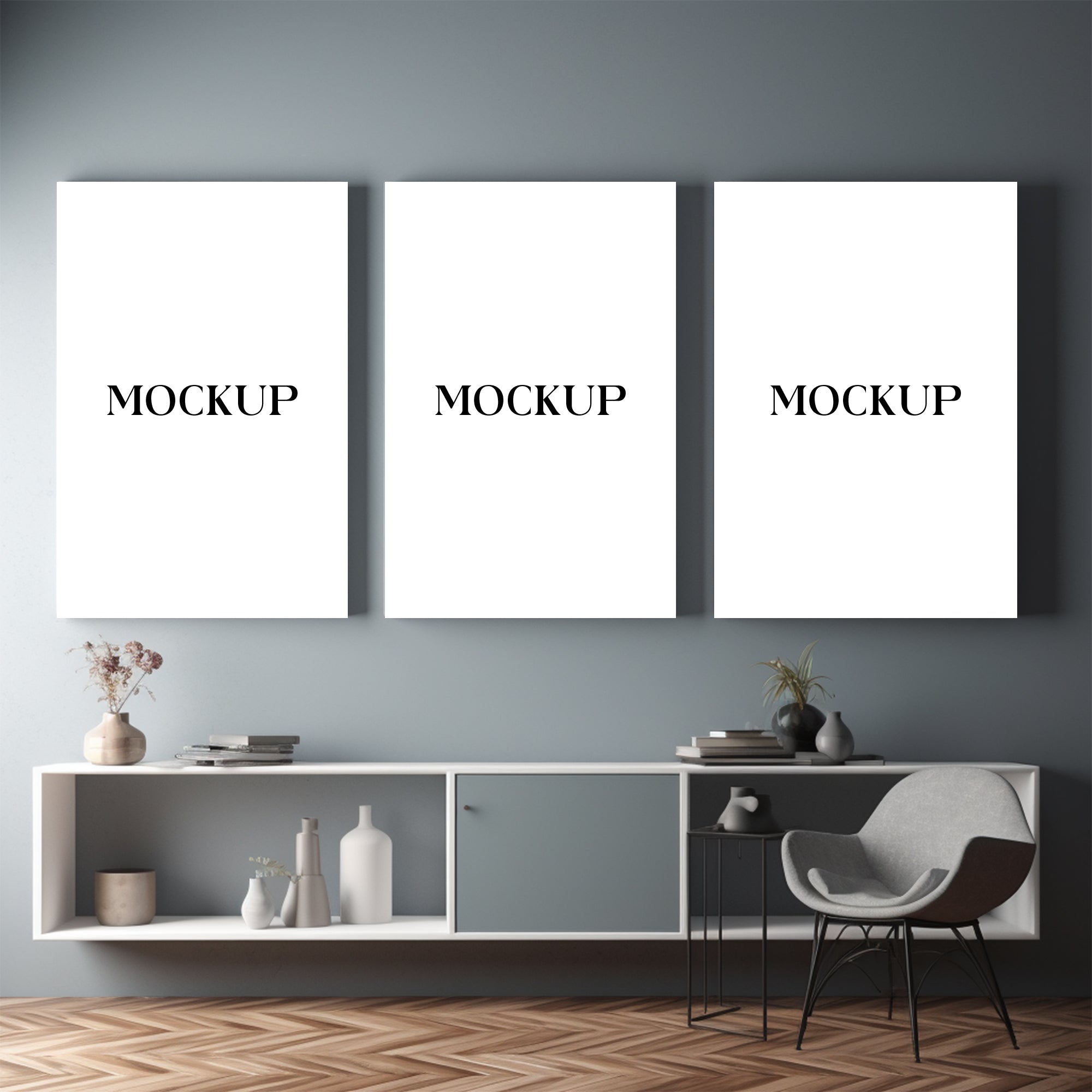 Modern Minimalist Living Room Art Mockup with Large Canvas Set of 50