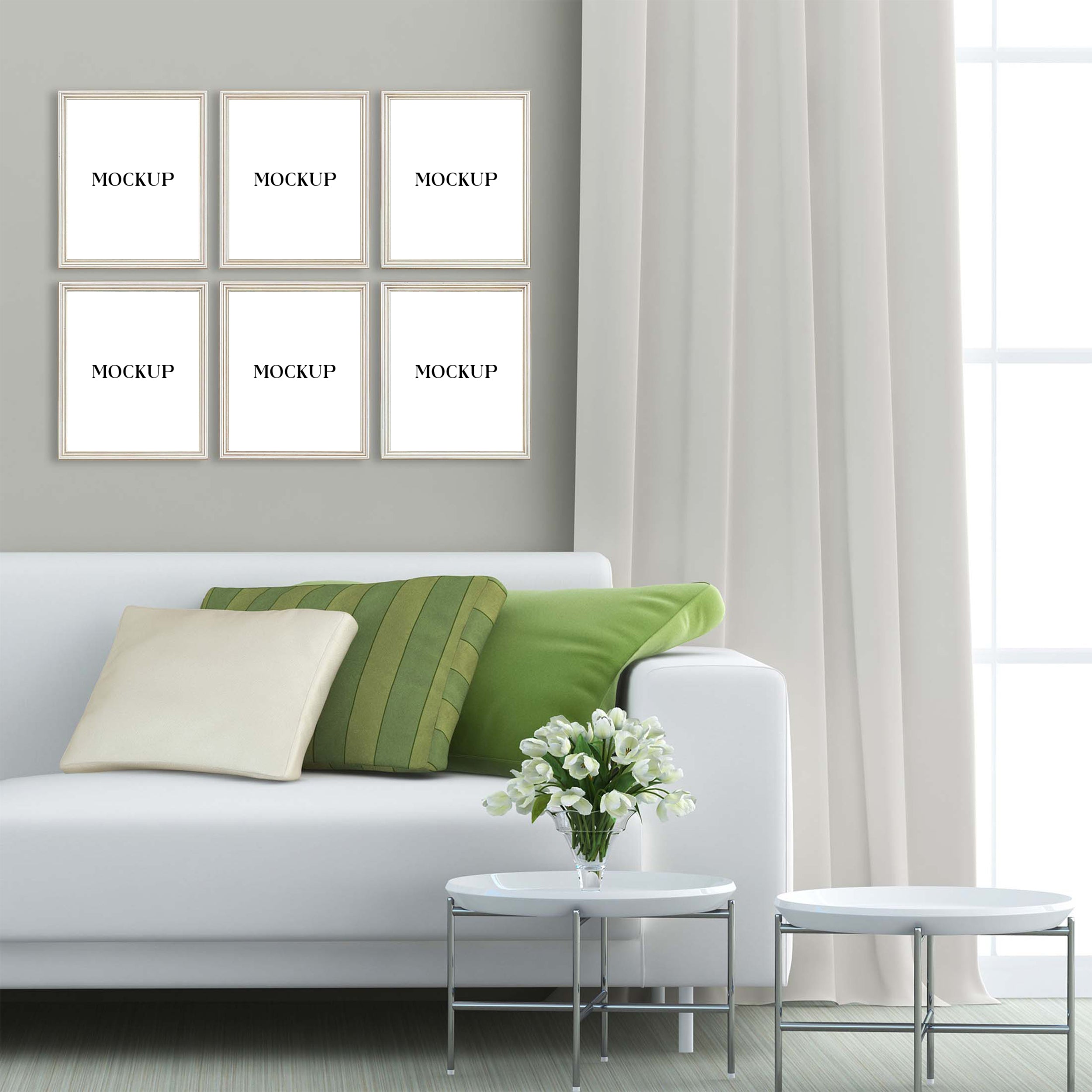 Modern Minimalist Living Room Art Mockup with Large Canvas Set of 50