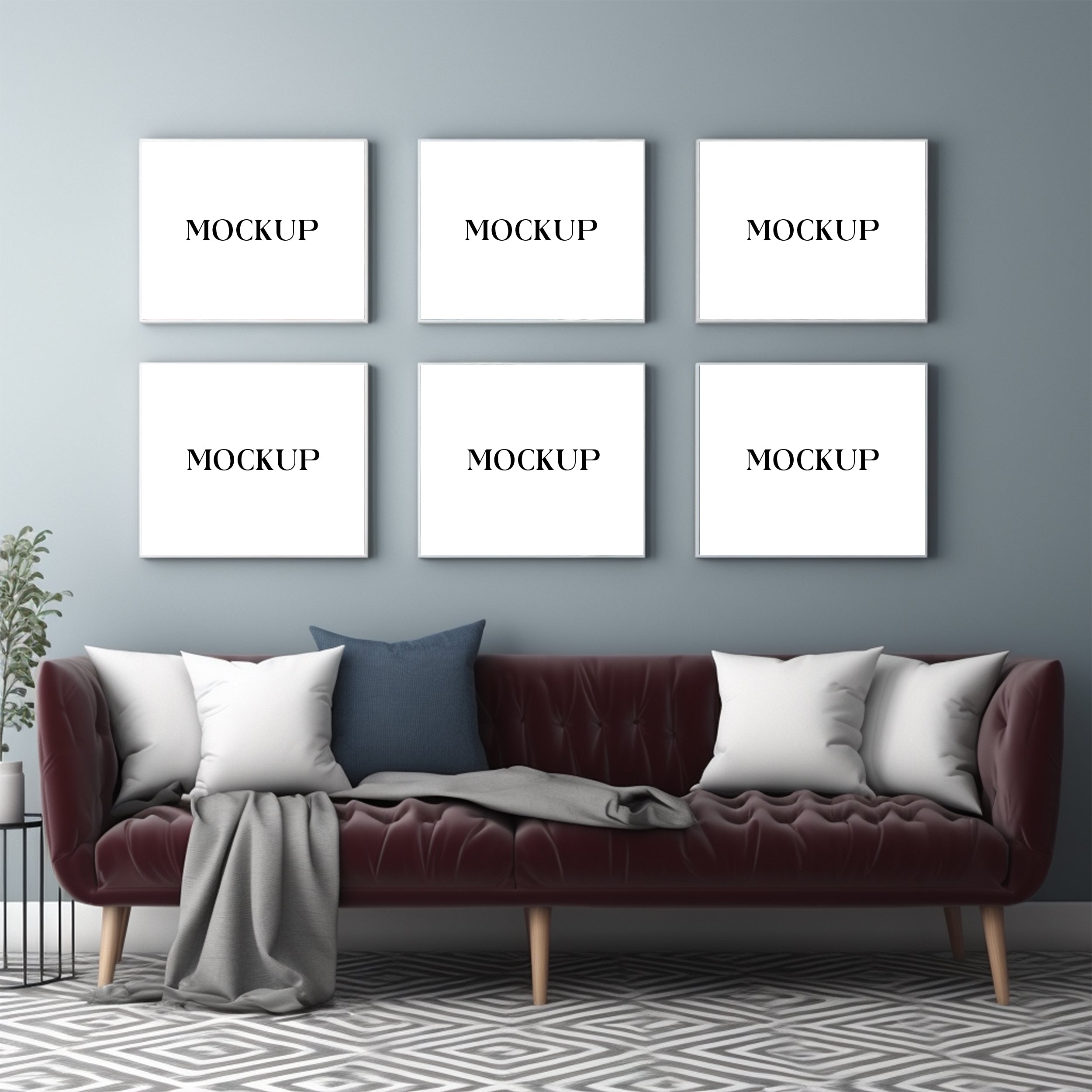 Modern Minimalist Living Room Art Mockup with Large Canvas Set of 50